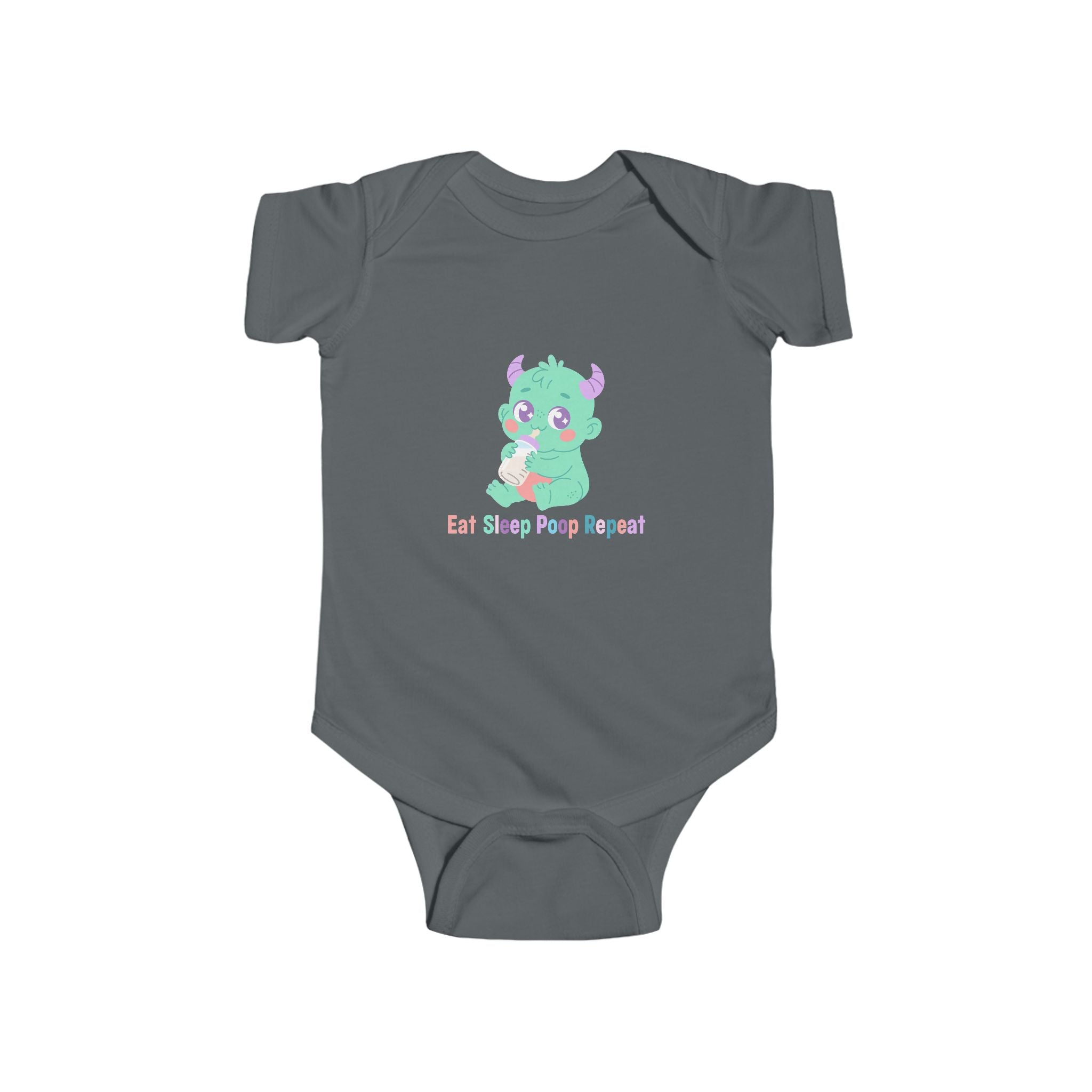 Baby Bodysuit – Cute Green Monster "Eat Sleep Poop Repeat" Infant Onesie