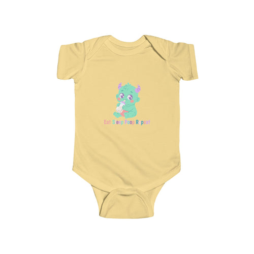 Baby Bodysuit – Cute Green Monster "Eat Sleep Poop Repeat" Infant Onesie