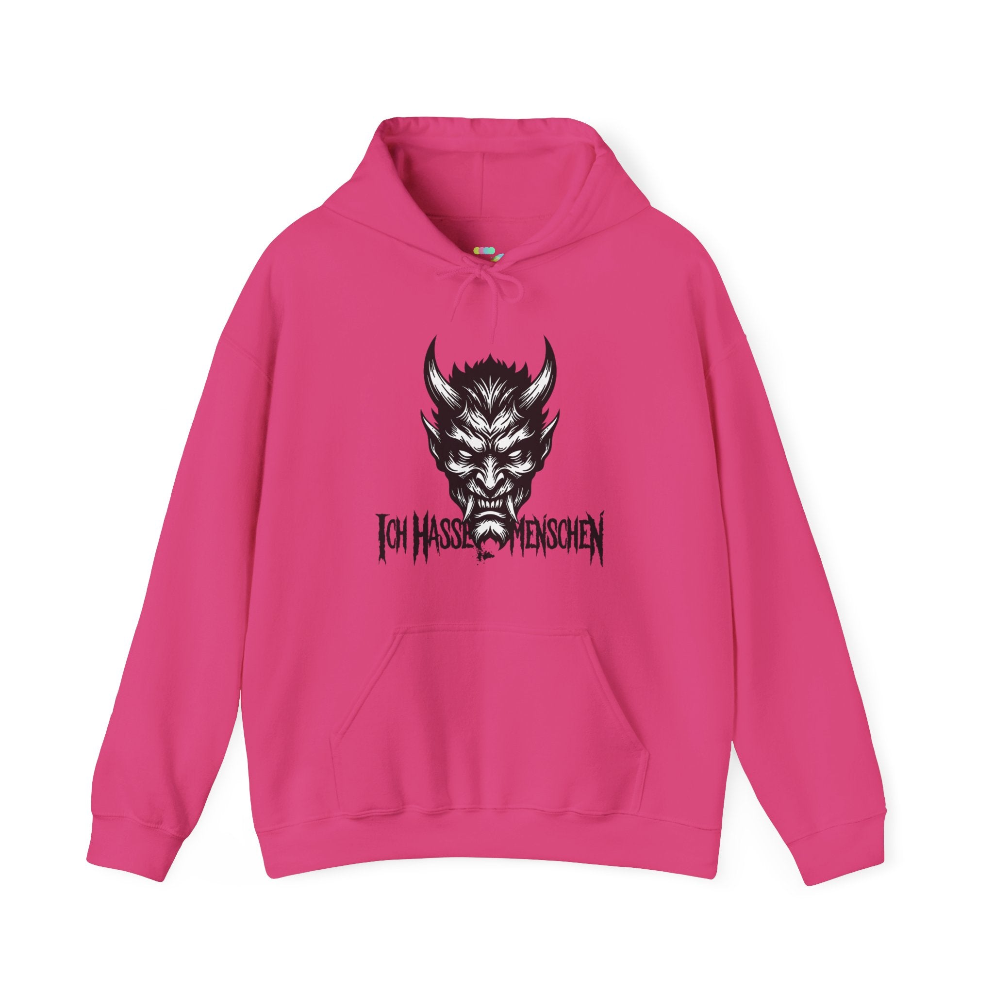 Devil Face Hoodie with 'Ich Hasse Menschen' Gothic Graphic