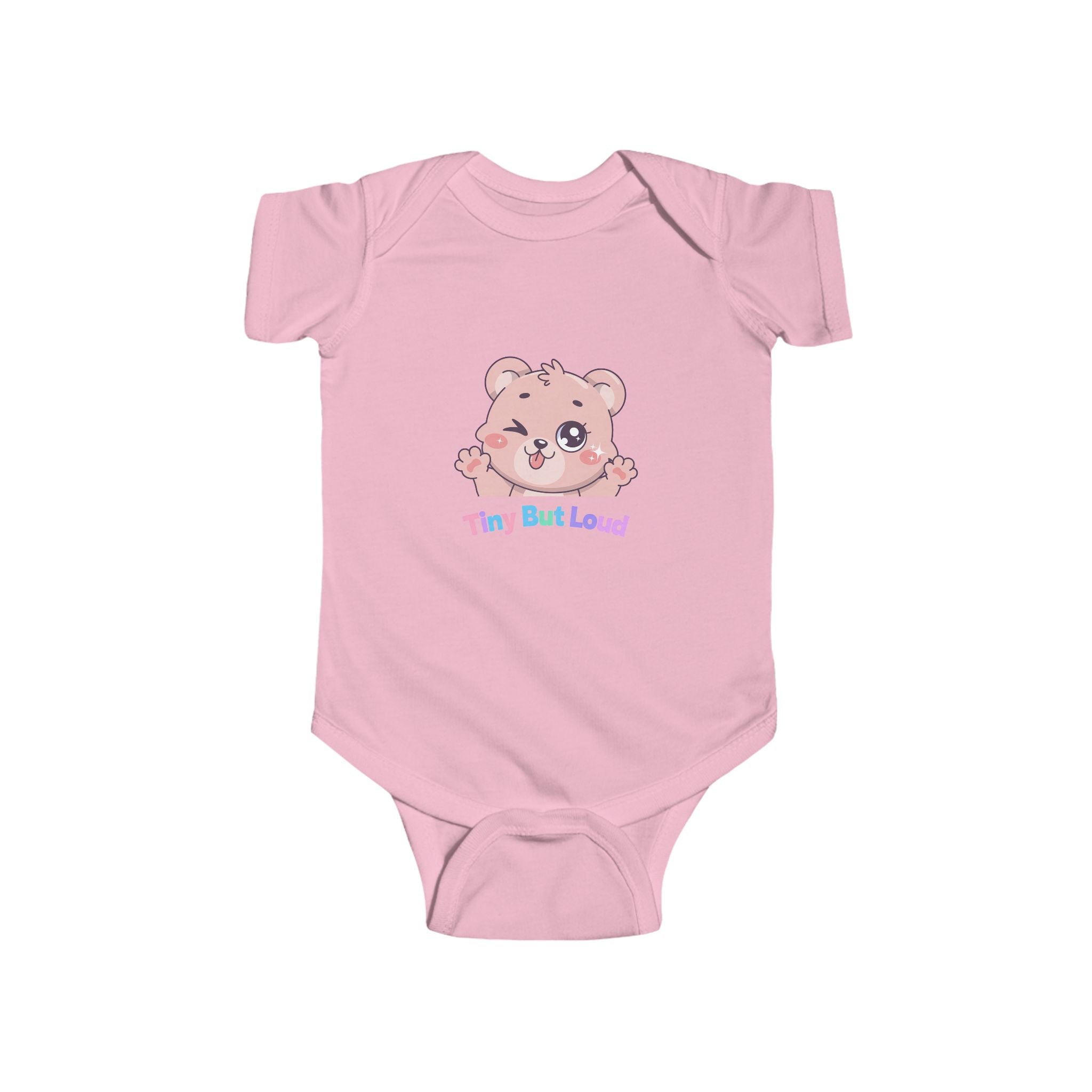 Infant Bodysuit - Cute Pink Bear "Tiny But Loud" Baby Onesie