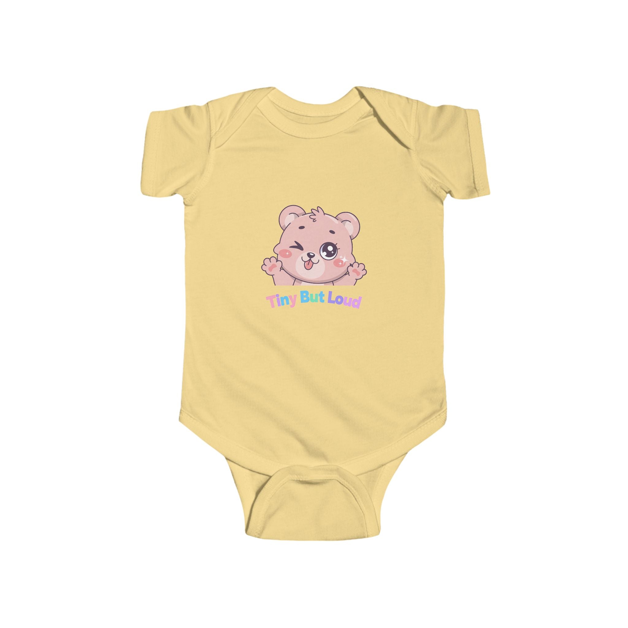 Infant Bodysuit - Cute Pink Bear "Tiny But Loud" Baby Onesie