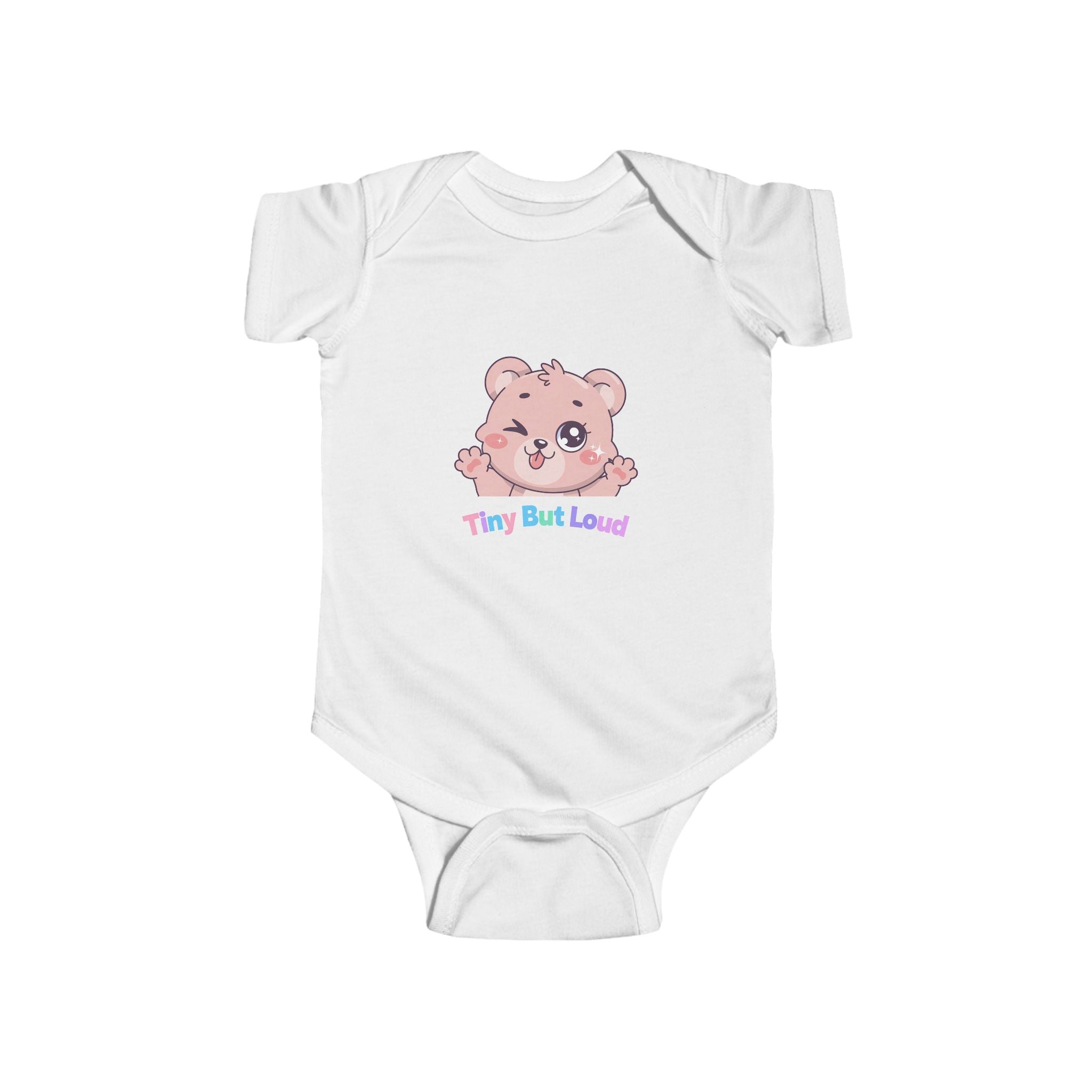 Infant Bodysuit - Cute Pink Bear "Tiny But Loud" Baby Onesie