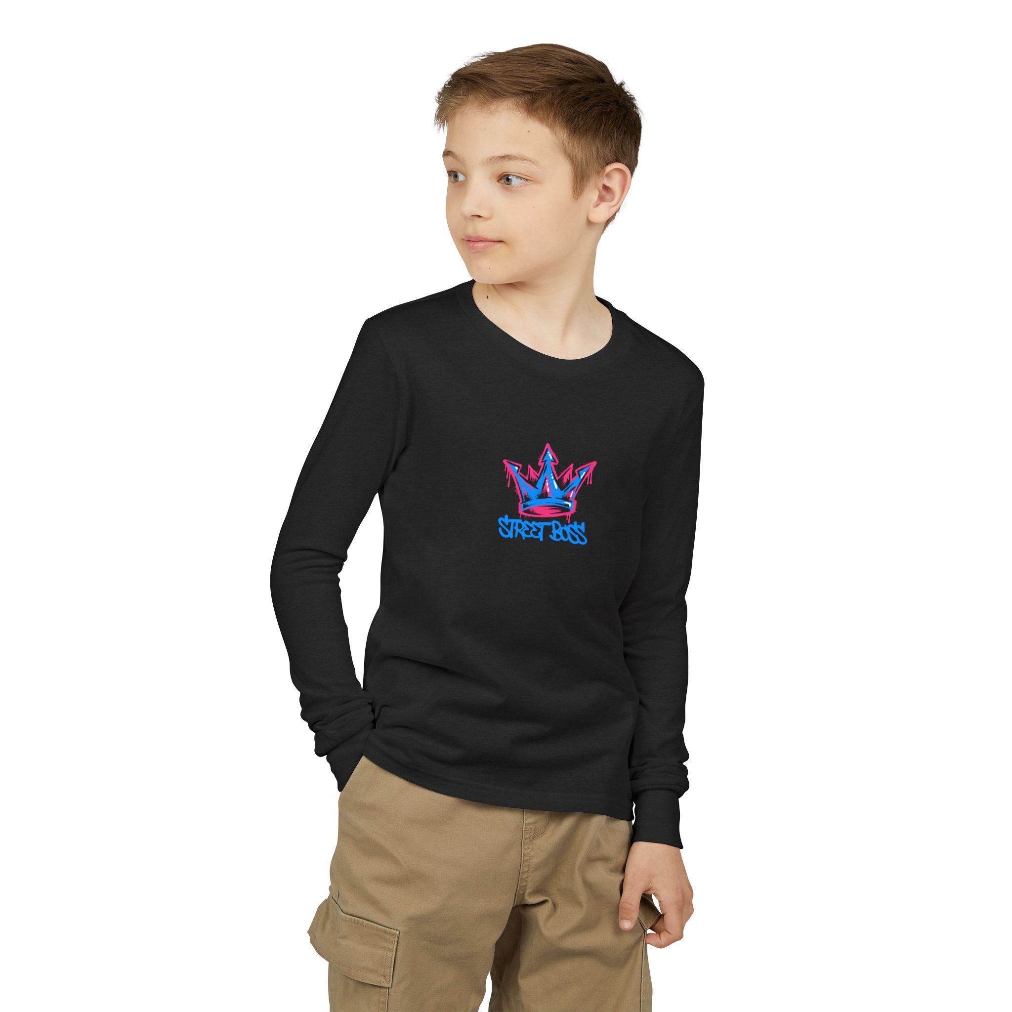 Youth Long Sleeve Tee — Graffiti Crown "Street Boss" Design