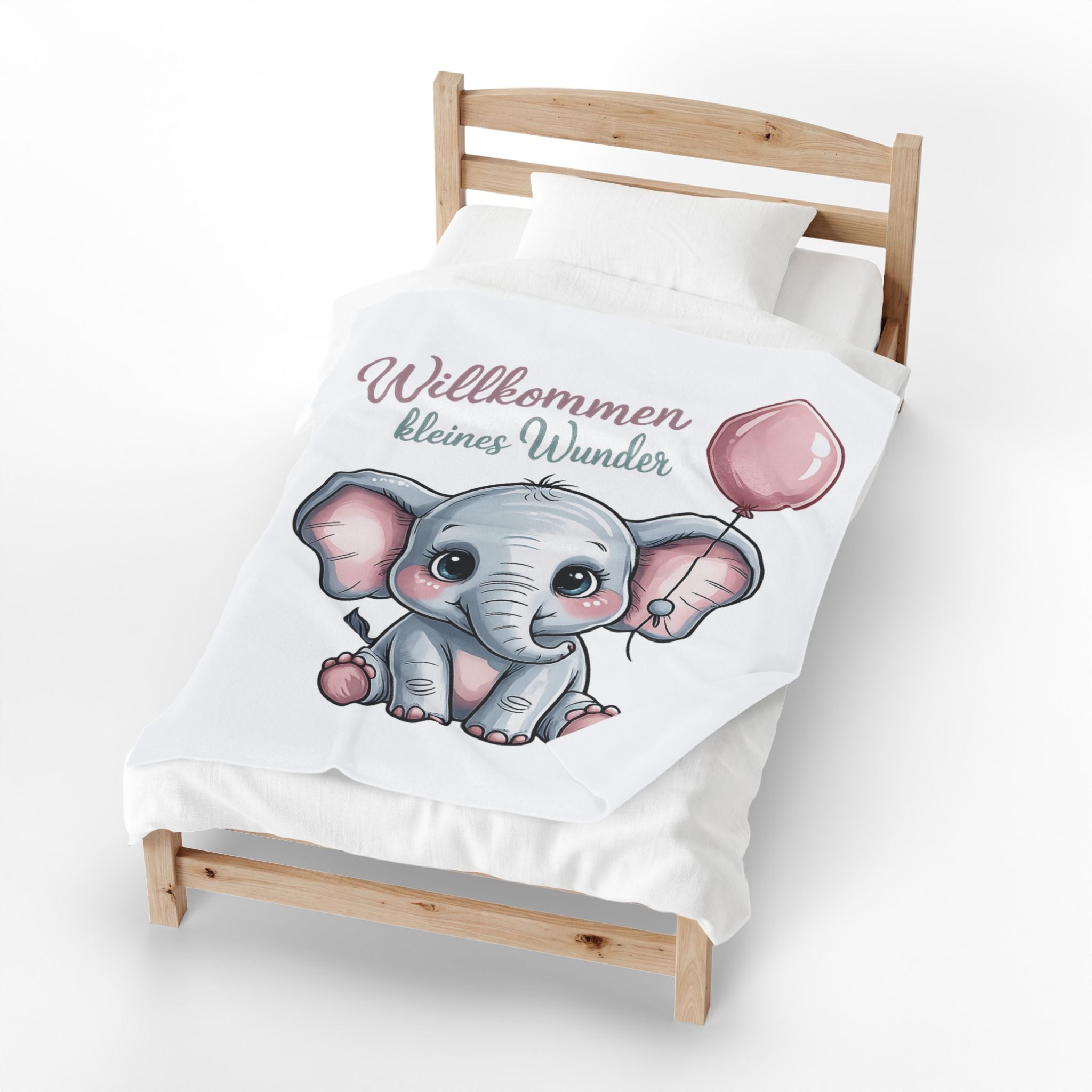 Baby Elephant Plush Blanket — "Willkommen kleines Wunder" Newborn Gift