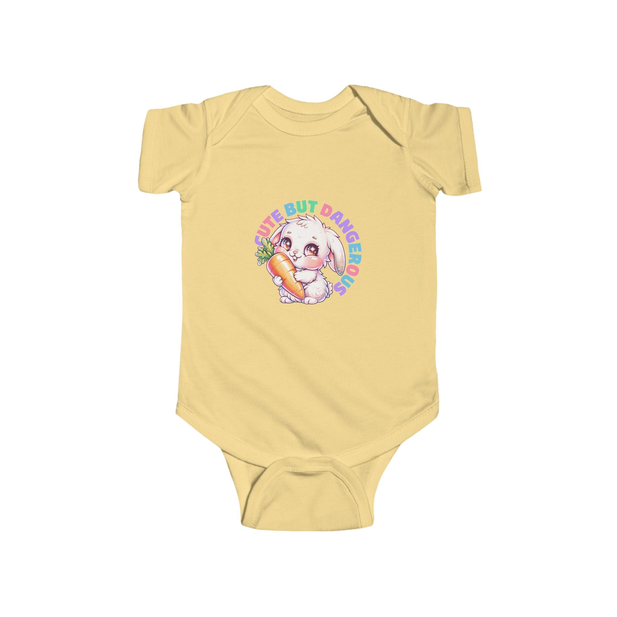 Baby Bodysuit — "Cute But Dangerous" Sloth with Carrot Graphic