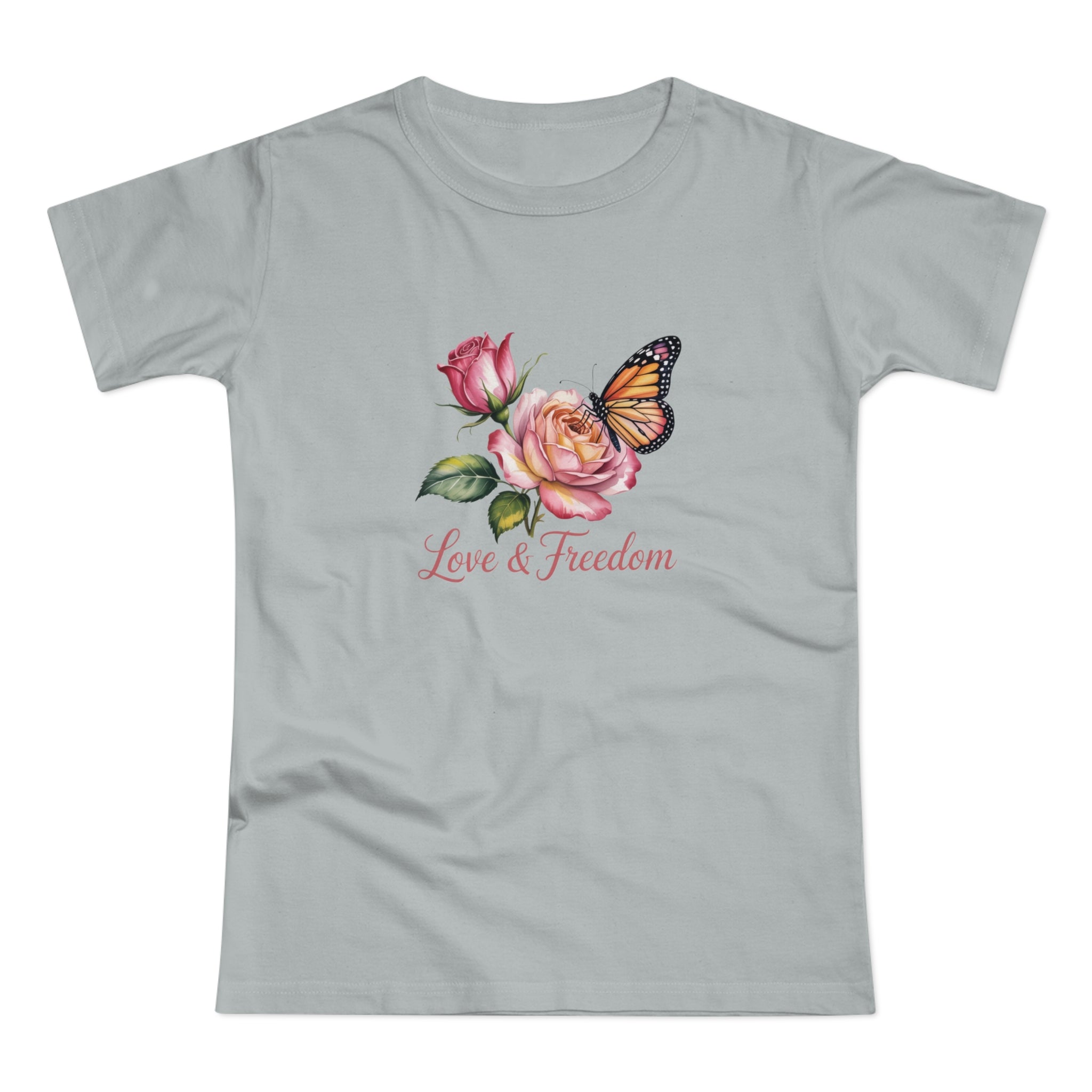 Love & Freedom Floral T-Shirt — Butterfly Rose Women's Tee