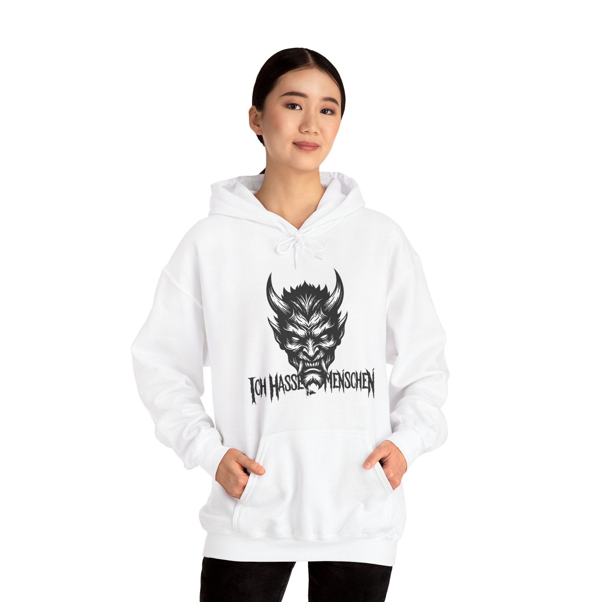 Devil Face Hoodie with 'Ich Hasse Menschen' Gothic Graphic