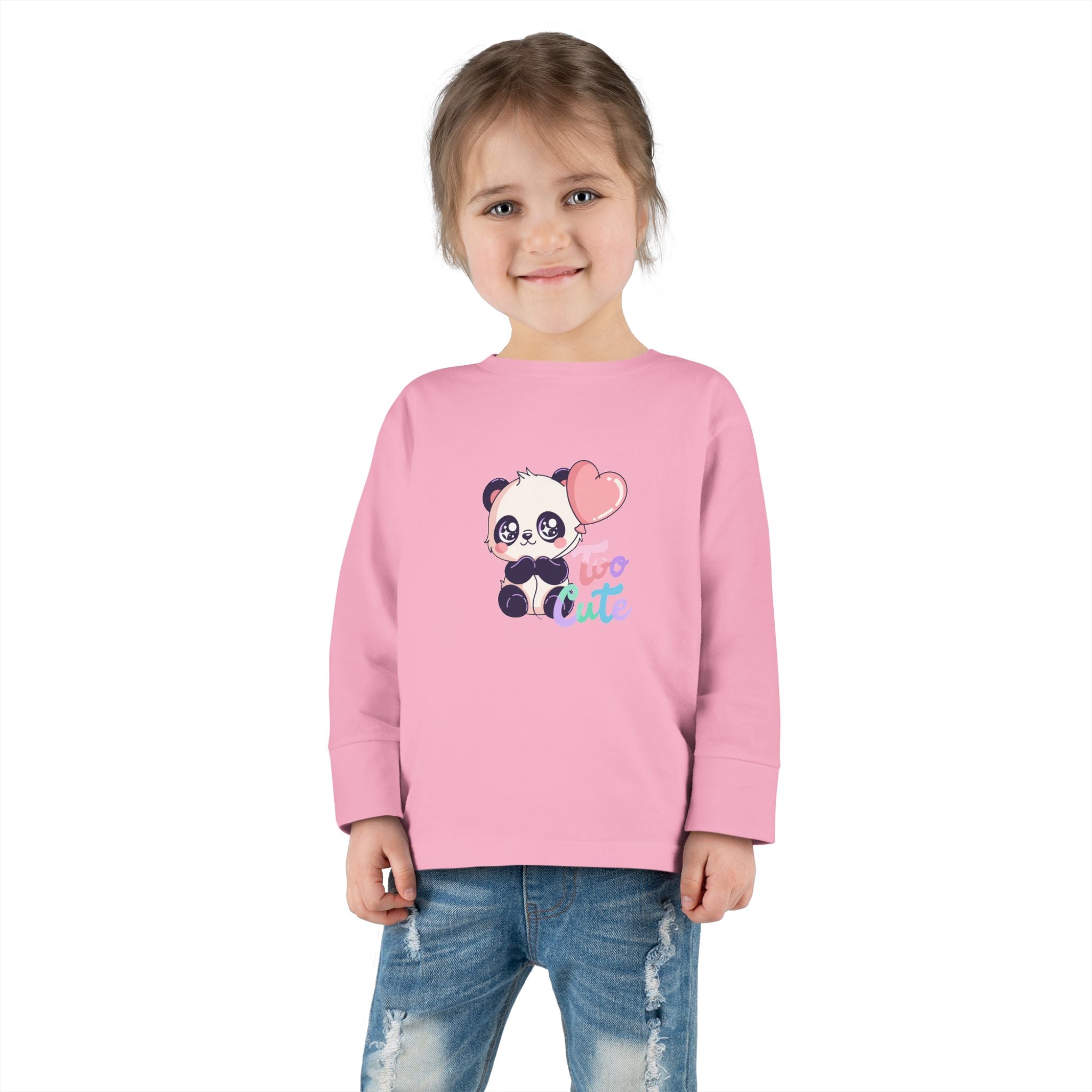 Toddler Tee — "Too Cute" Panda Heart Long-Sleeve
