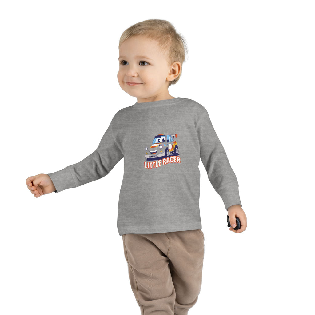 Toddler Long Sleeve Tee - Cute Cartoon Race Car “Lil’ Racer” Kids Shirt