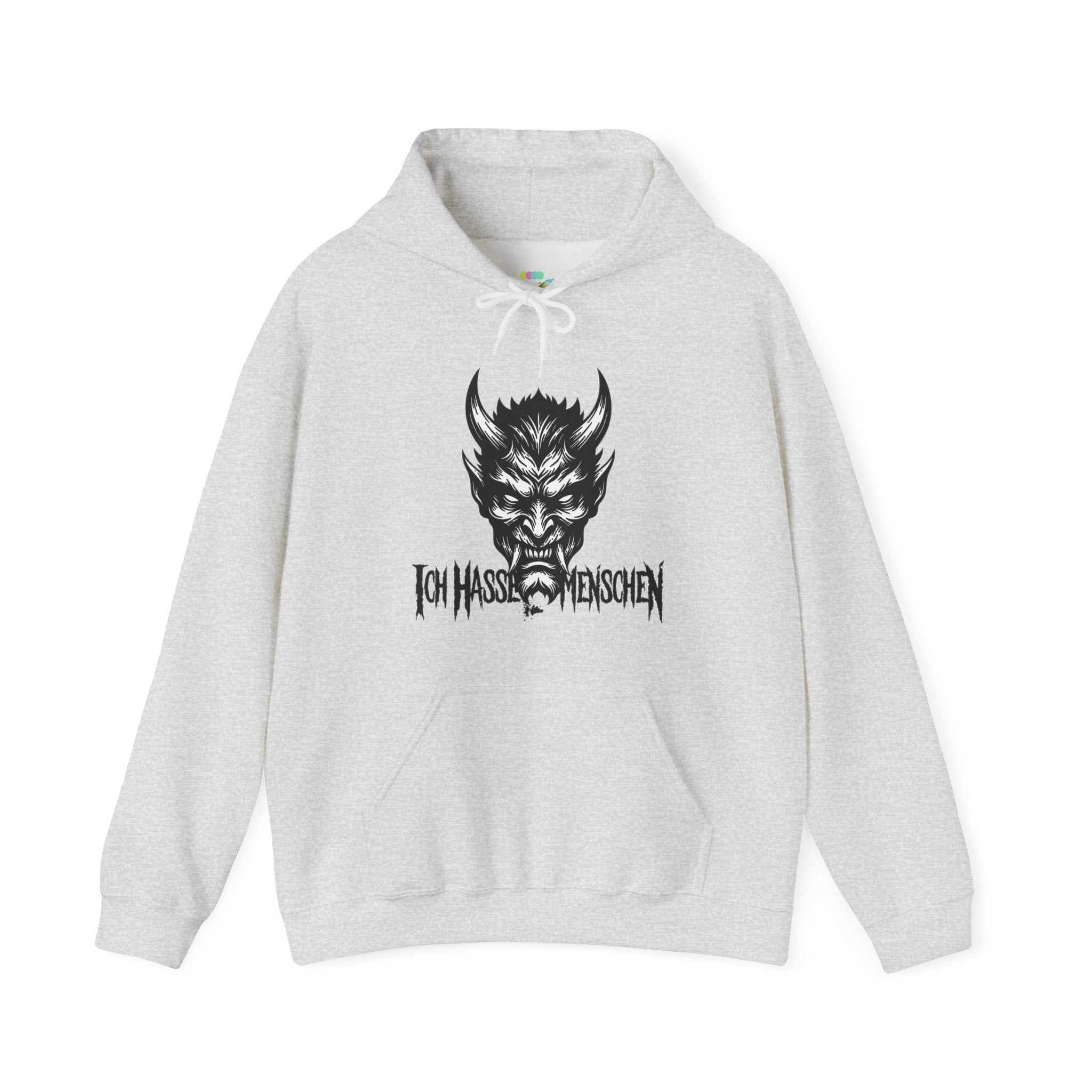 Devil Face Hoodie with 'Ich Hasse Menschen' Gothic Graphic