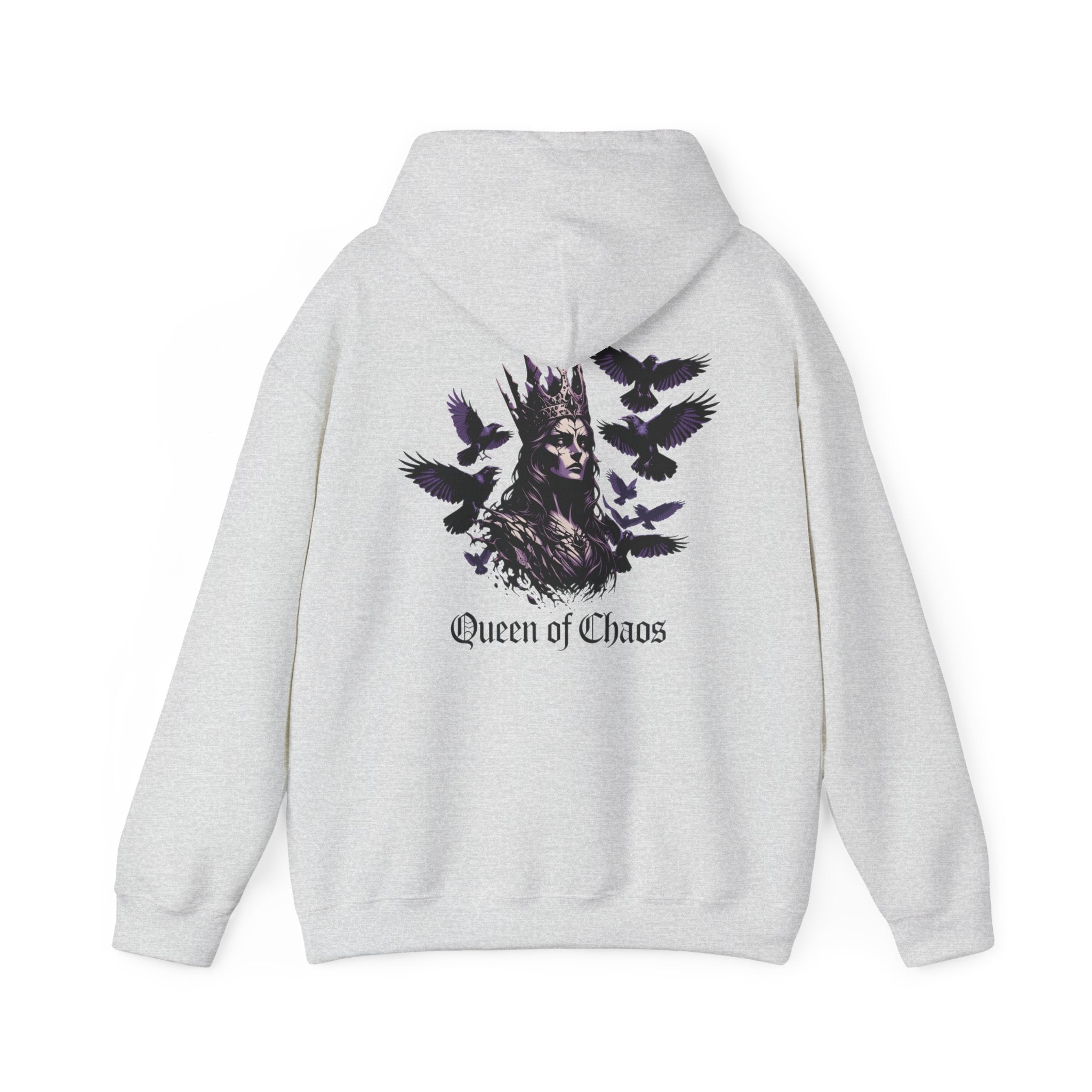 Queen of Chaos Hoodie — Gothic Crow Queen Graphic Hooded Sweatshirt
