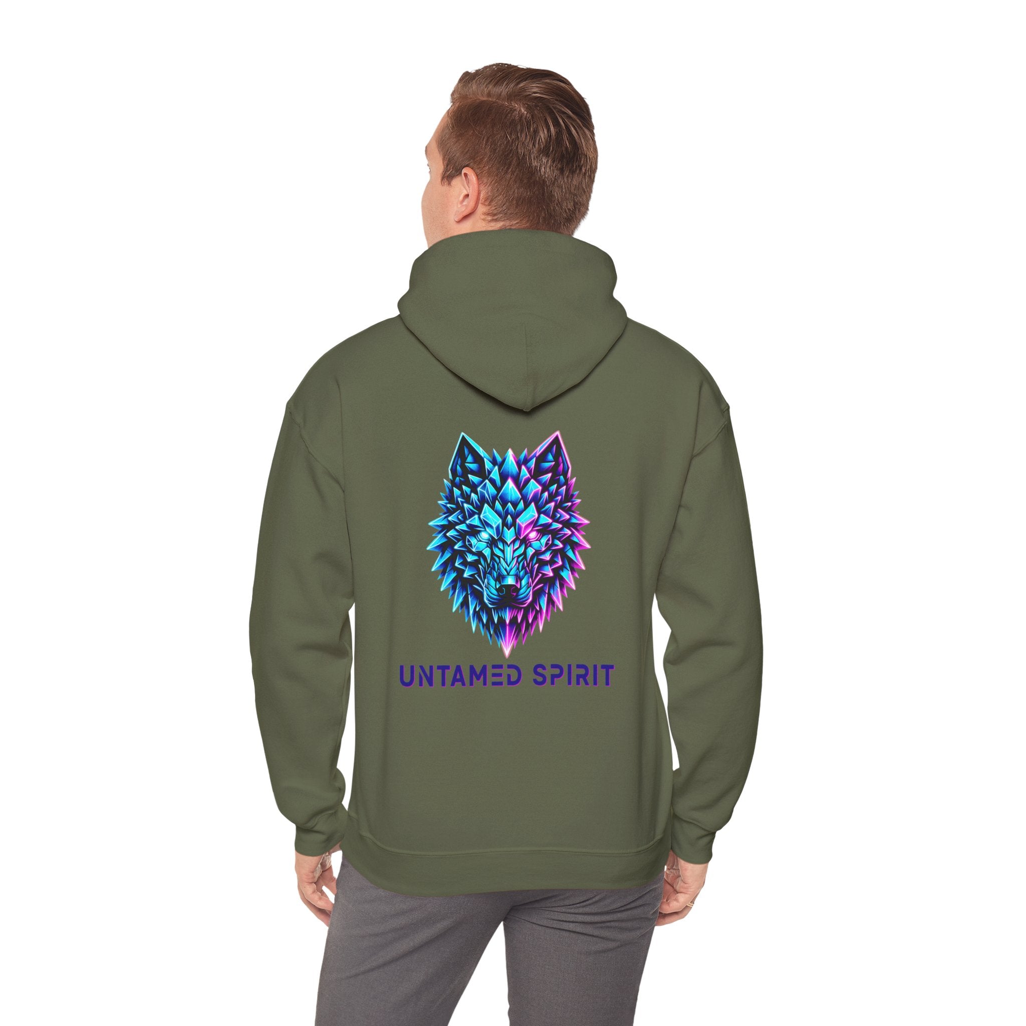 Untamed Spirit Wolf Hoodie — Neon Geometric Wolf Graphic Sweatshirt