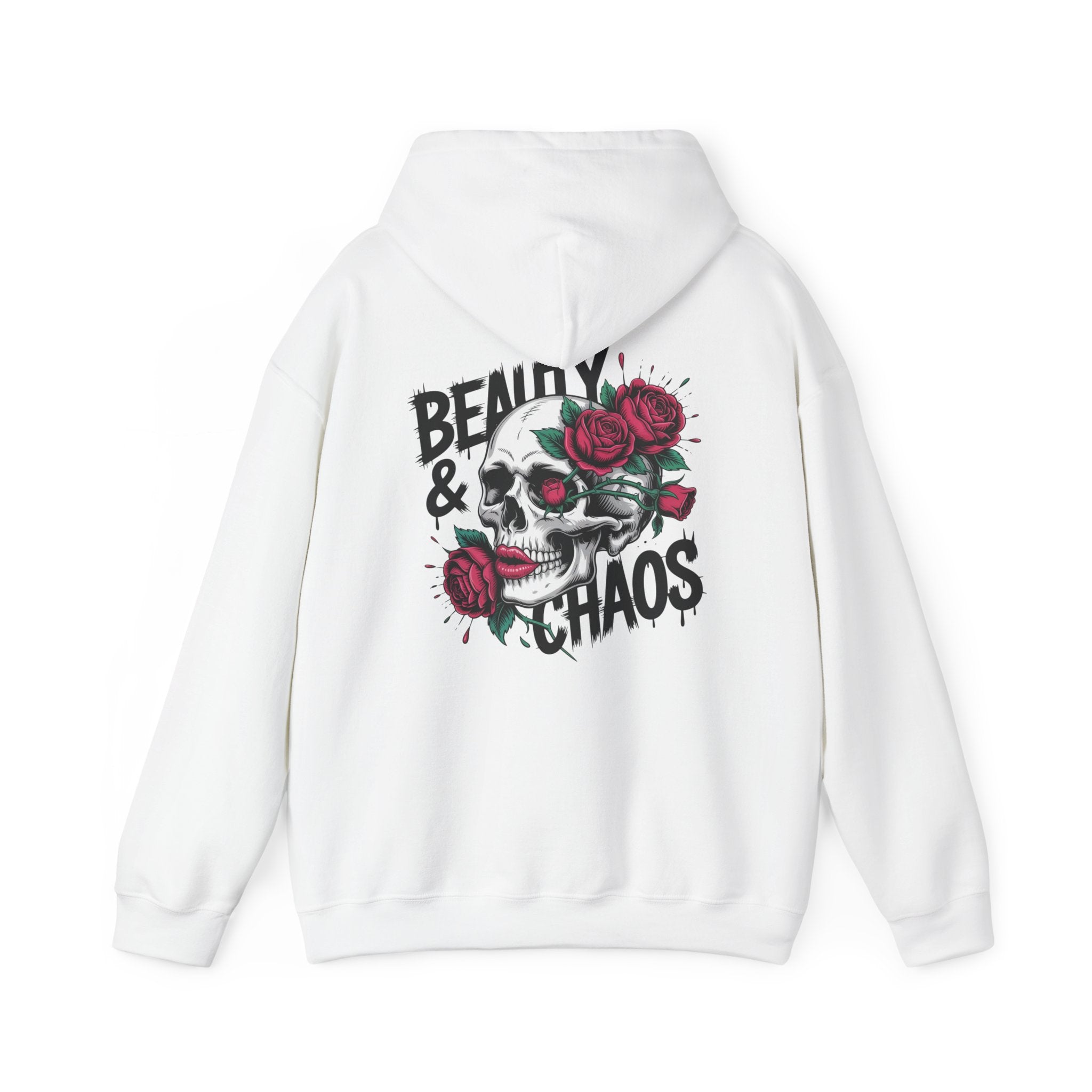 Beauty & Chaos Skull Hoodie — Floral Rose Skull Graphic Sweatshirt