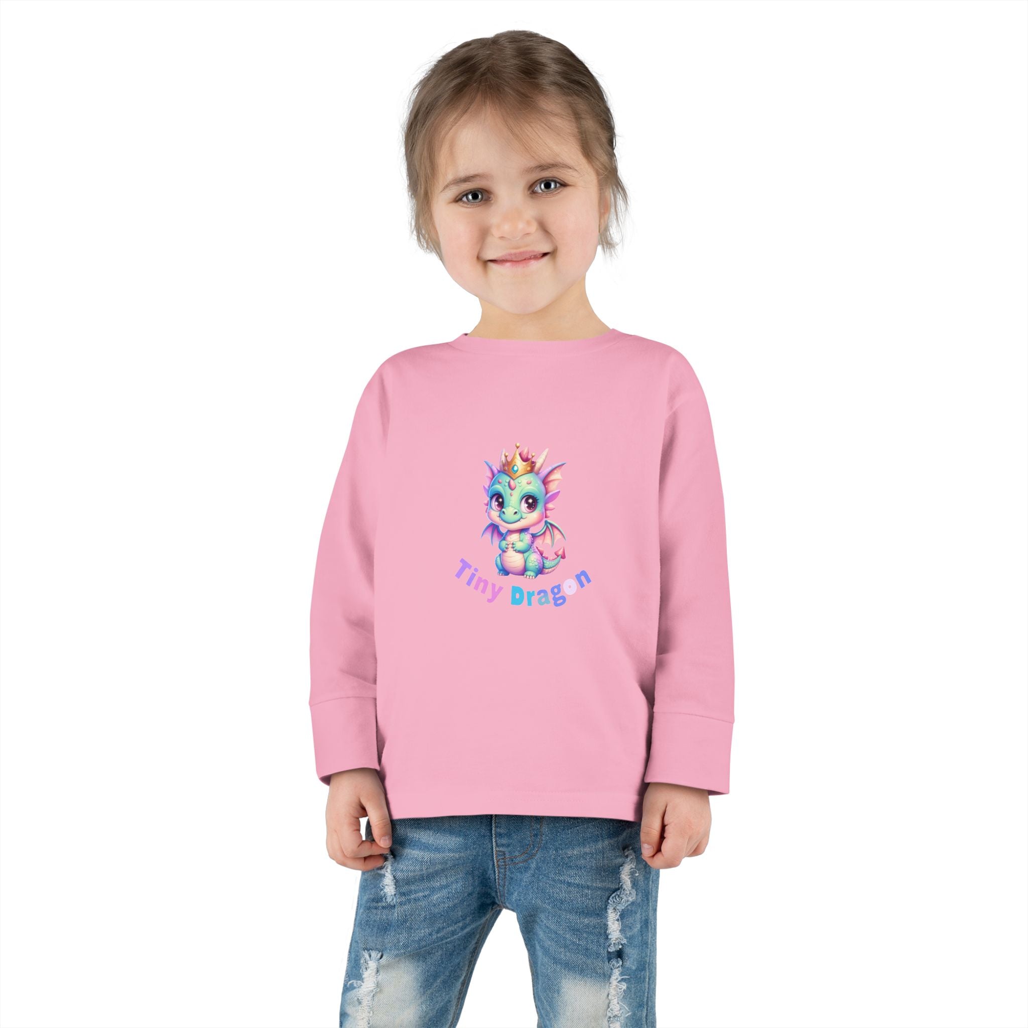 Toddler Long Sleeve Tee - "Tiny Dragon" Cute Pastel Baby Dragon Graphic