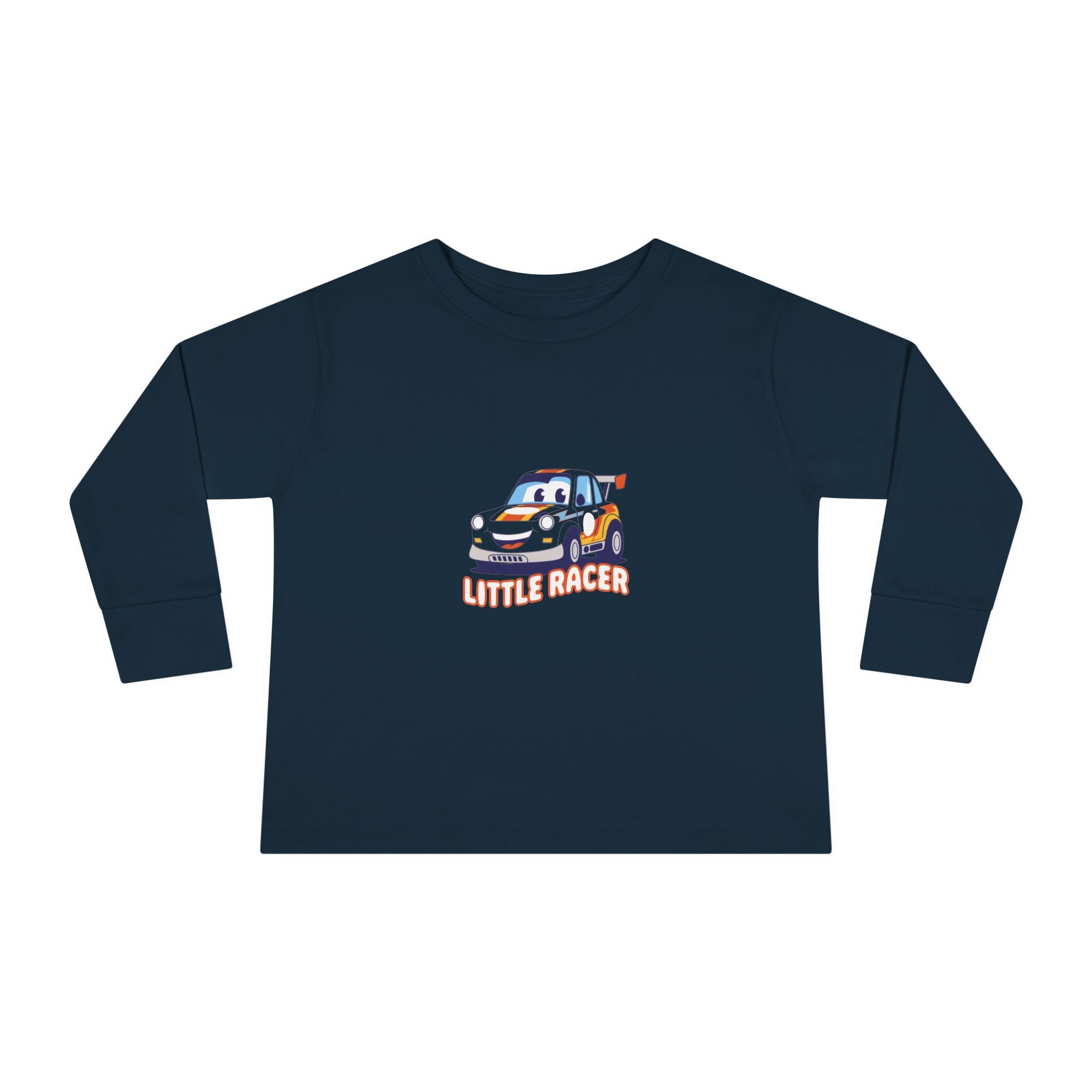 Toddler Long Sleeve Tee - Cute Cartoon Race Car “Lil’ Racer” Kids Shirt