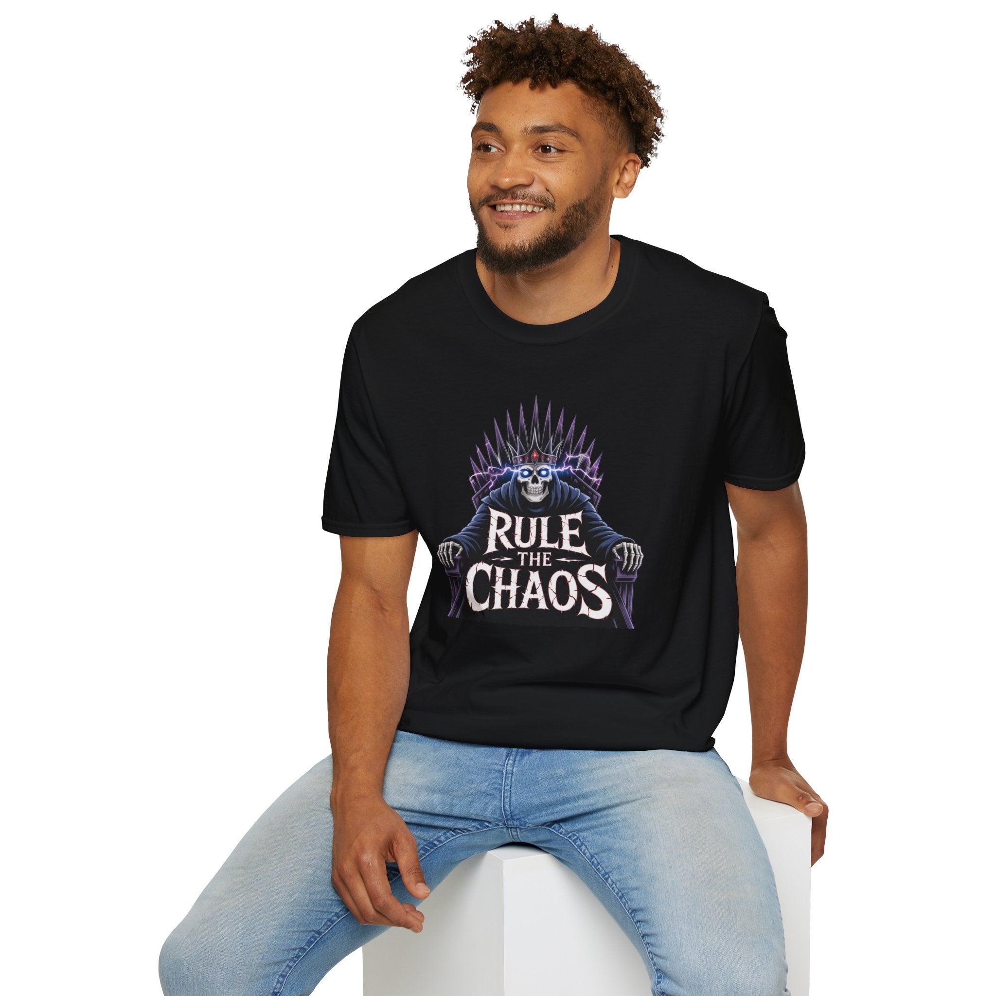 Rule the Chaos T-Shirt — Gothic Skull Throne Graphic Tee