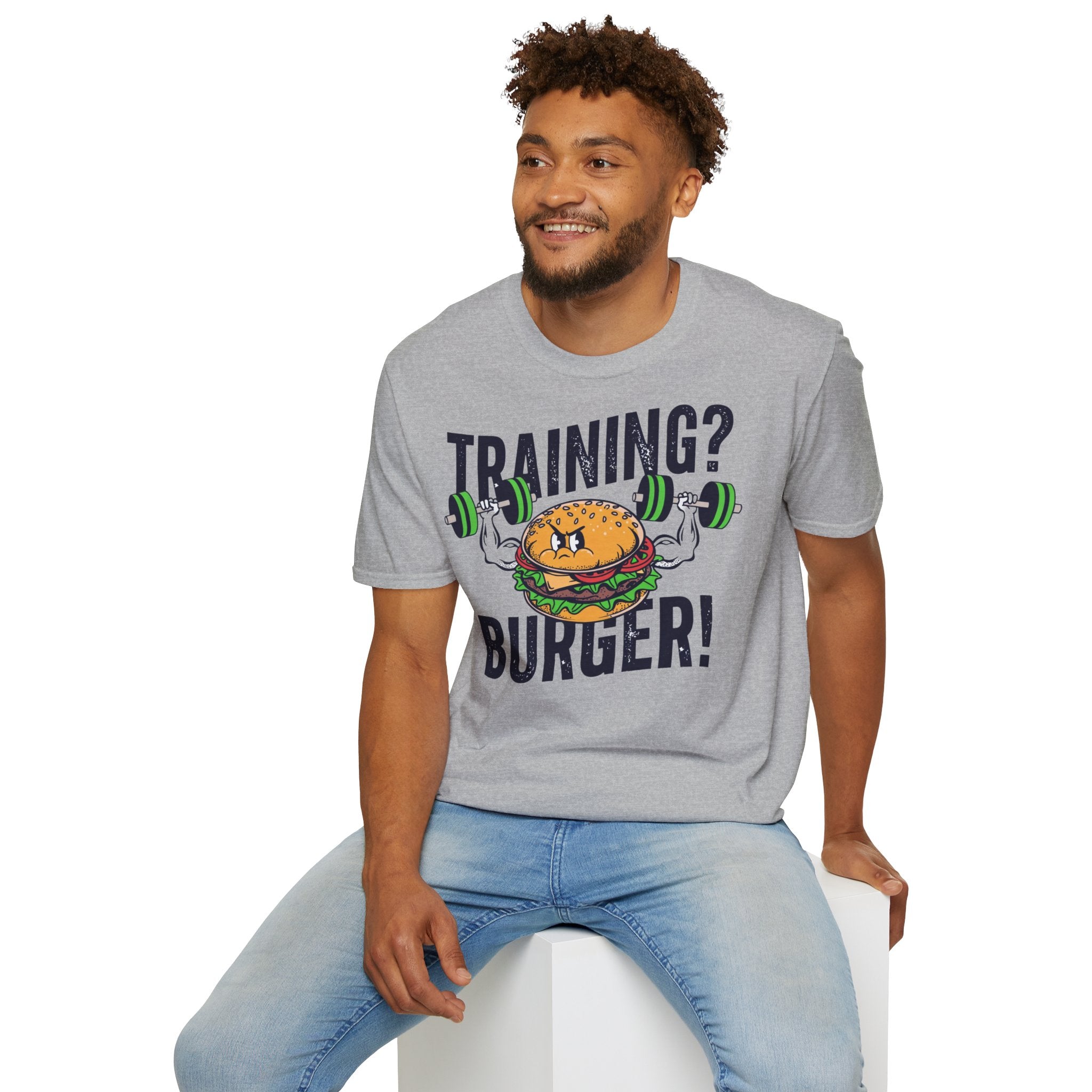 Training? Burger! T-Shirt — Funny Gym Burger Workout Tee