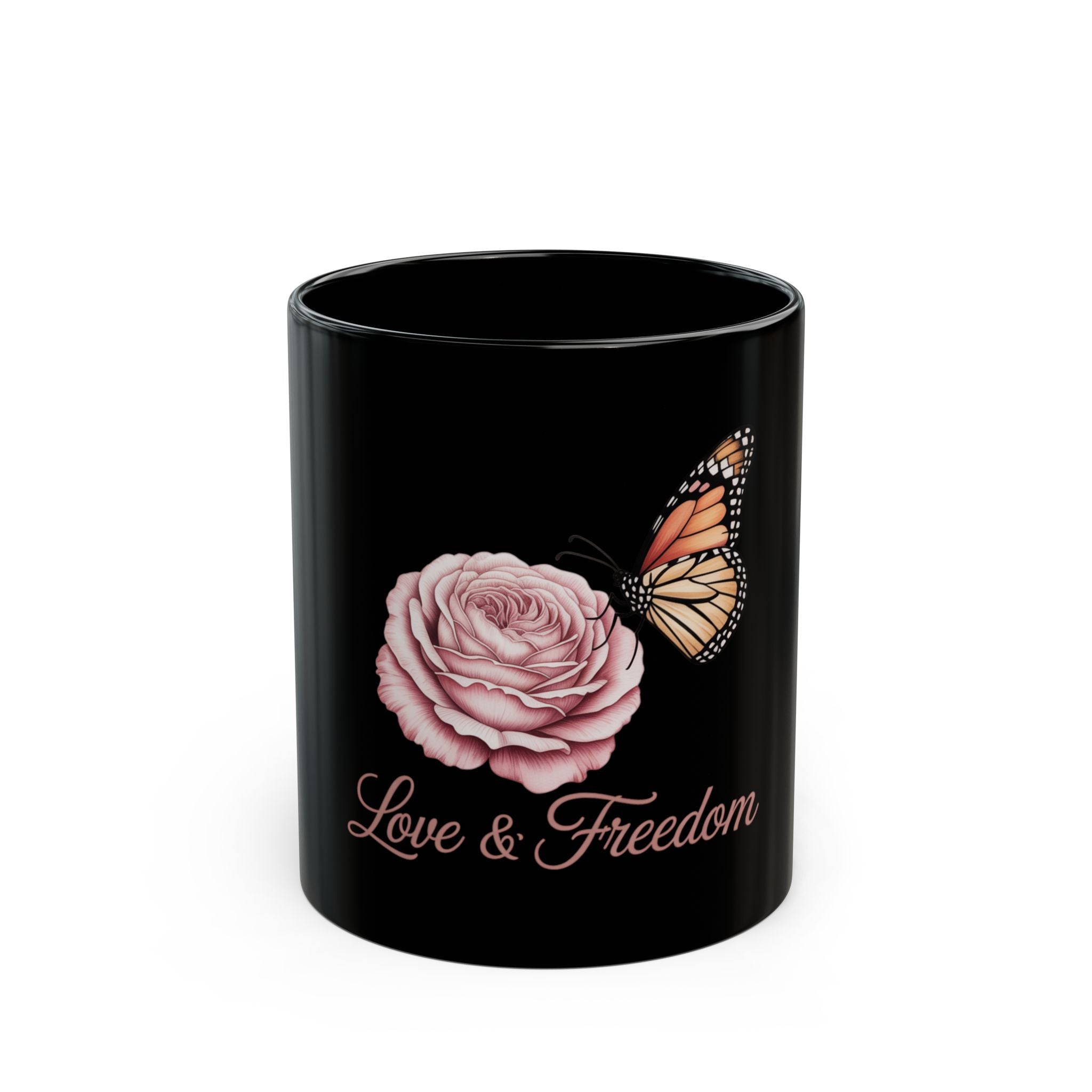 Love & Freedom Rose and Butterfly Keramik Tasse - 300ml