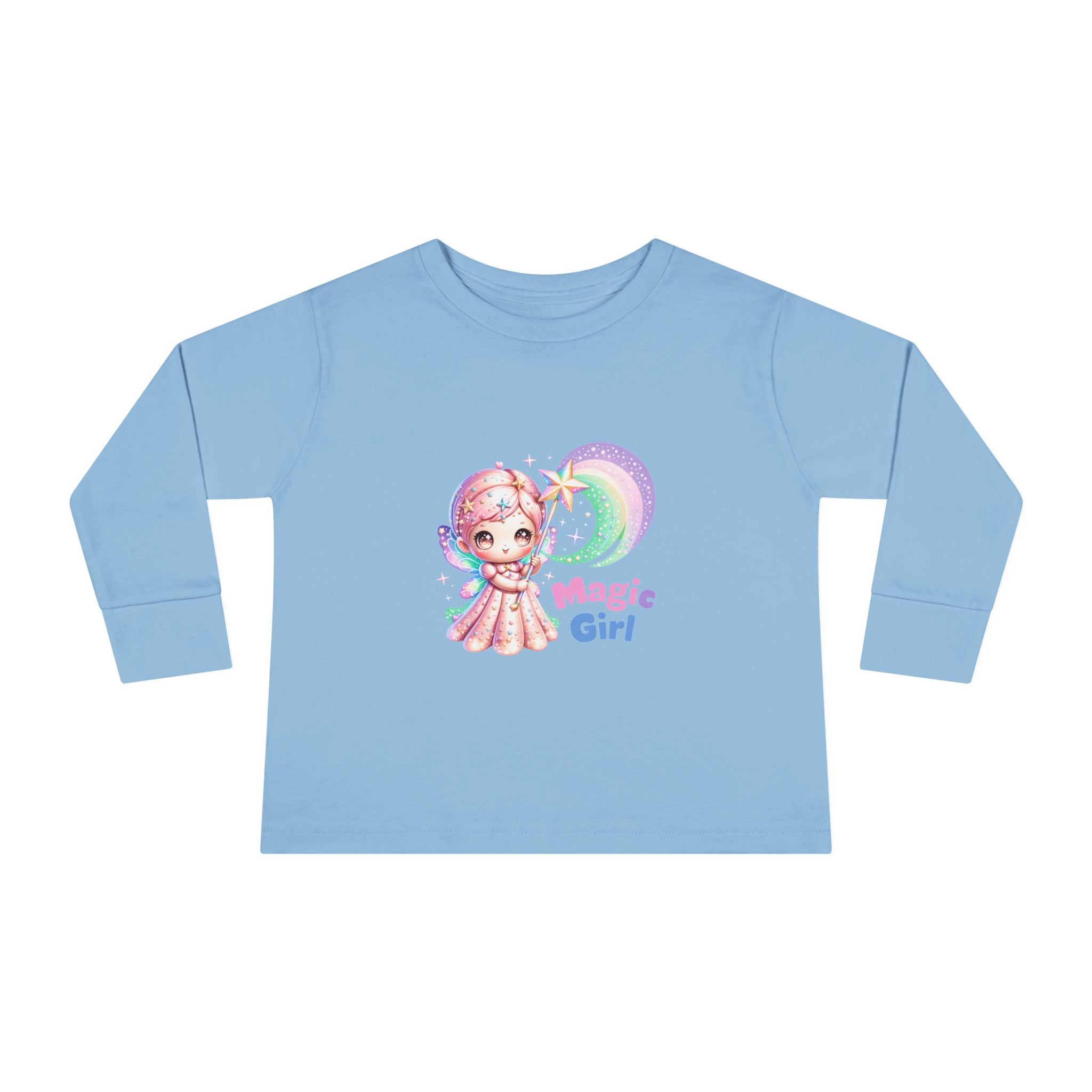 Magic Girl Toddler Long Sleeve Tee — Pastel Rainbow Unicorn Wand Design