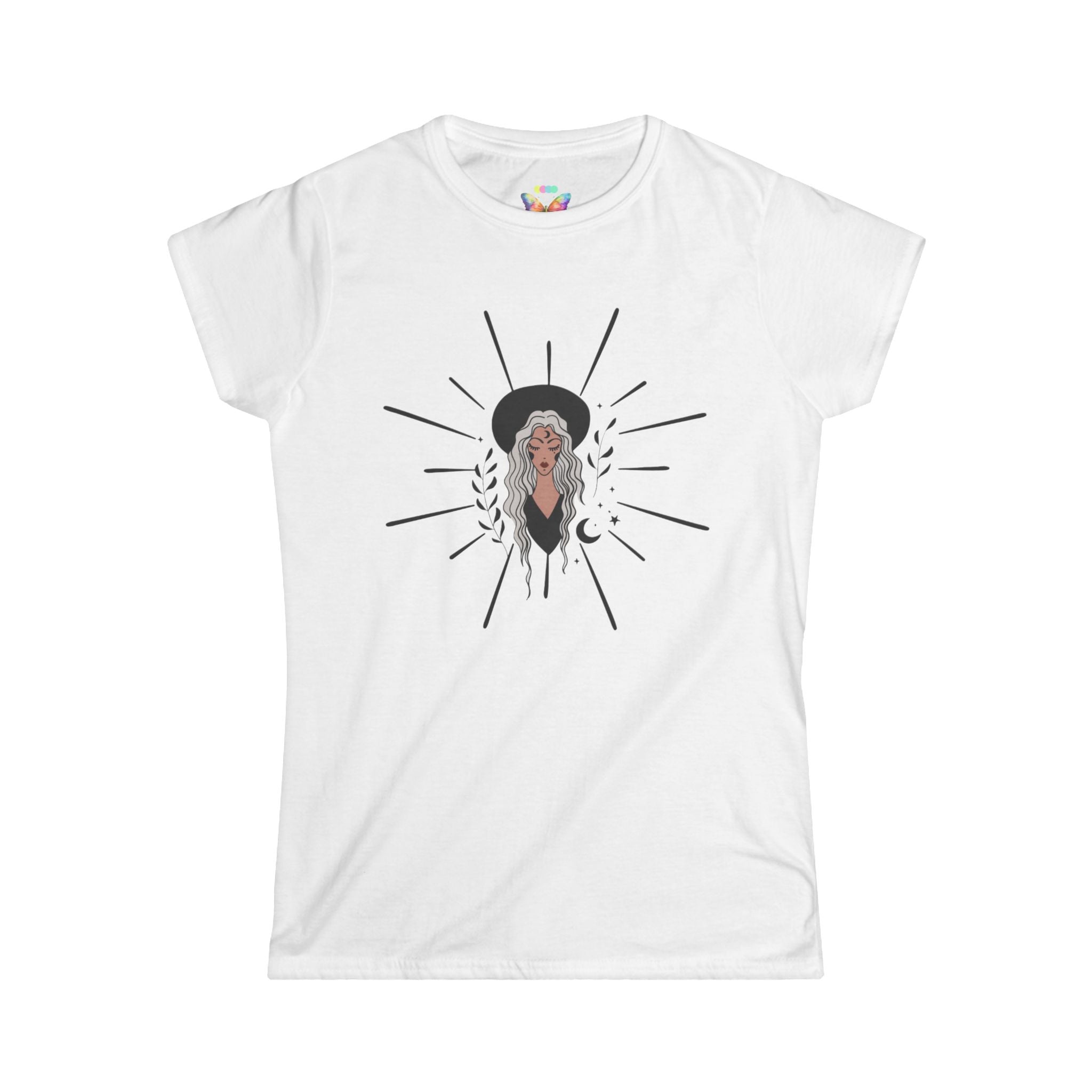 Goth Witch Graphic Tee — Mystic Woman Illustration T-Shirt