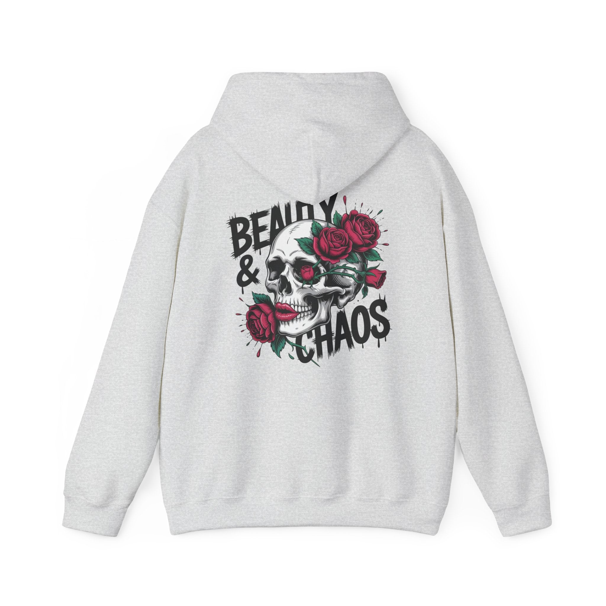 Beauty & Chaos Skull Hoodie — Floral Rose Skull Graphic Sweatshirt