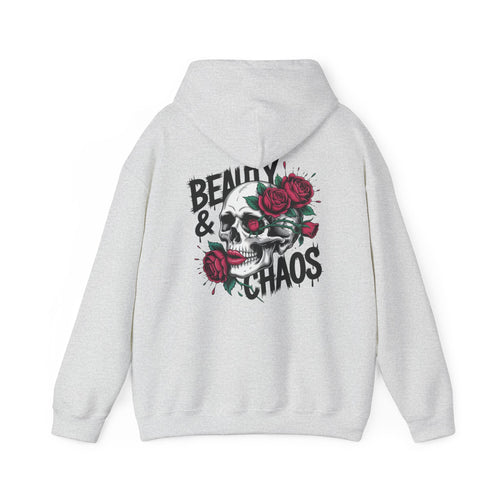 Beauty & Chaos Skull Hoodie — Floral Rose Skull Graphic Sweatshirt