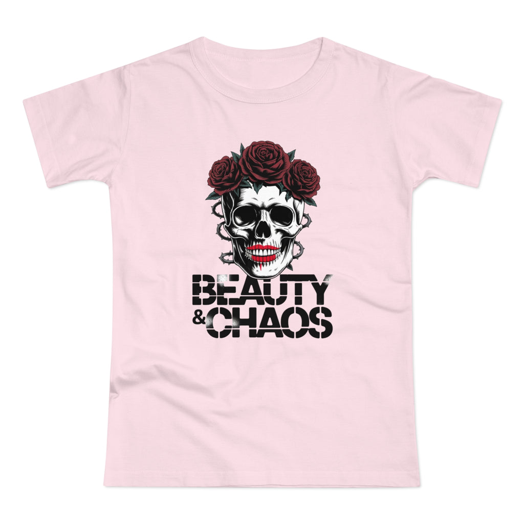 Beauty & Chaos Skull Tee — Floral Rose Skull Women’s T-Shirt