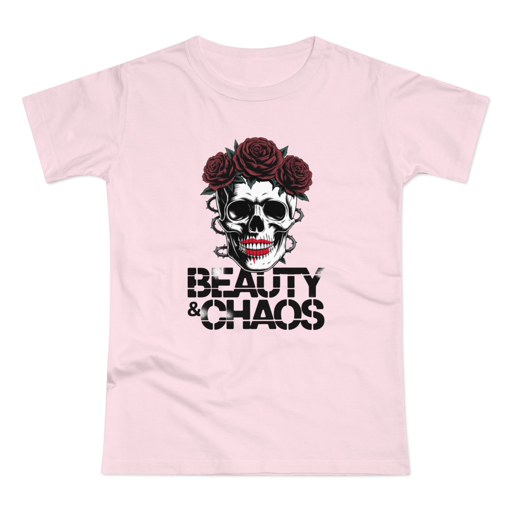 Beauty & Chaos Skull Tee — Floral Rose Skull Women’s T-Shirt