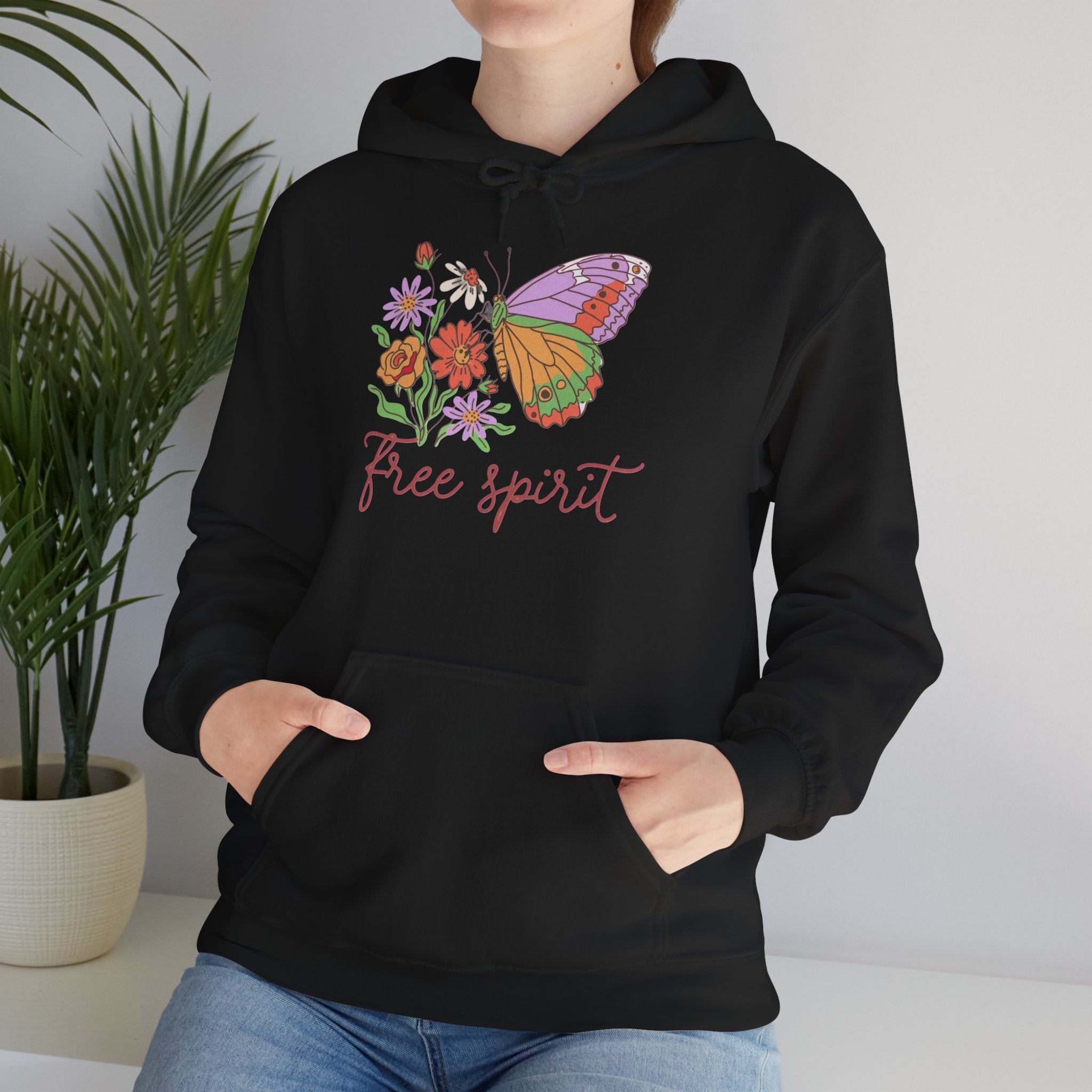 Free Spirit Butterfly Hoodie — Floral Boho Sweatshirt