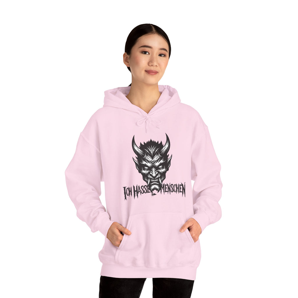 Devil Face Hoodie with 'Ich Hasse Menschen' Gothic Graphic