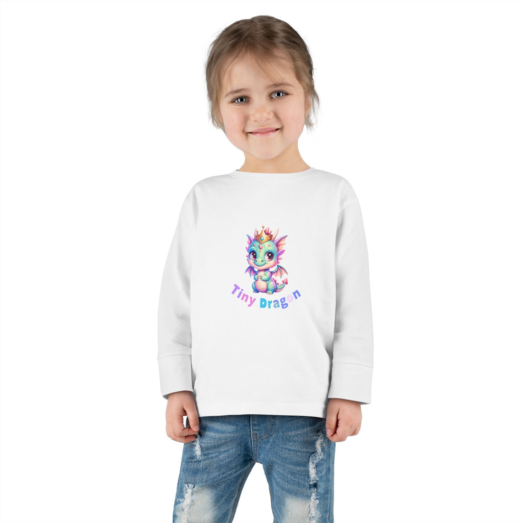 Toddler Long Sleeve Tee - "Tiny Dragon" Cute Pastel Baby Dragon Graphic