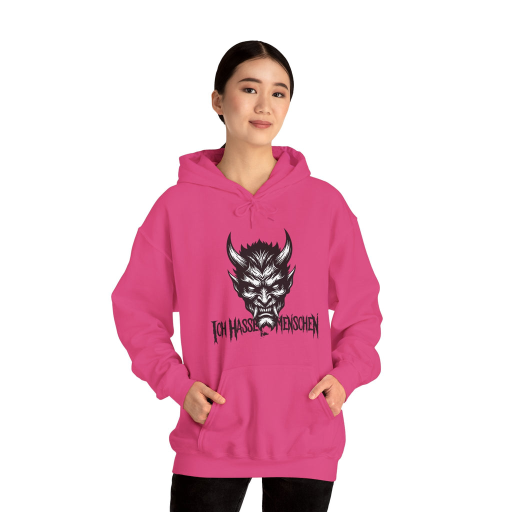 Devil Face Hoodie with 'Ich Hasse Menschen' Gothic Graphic