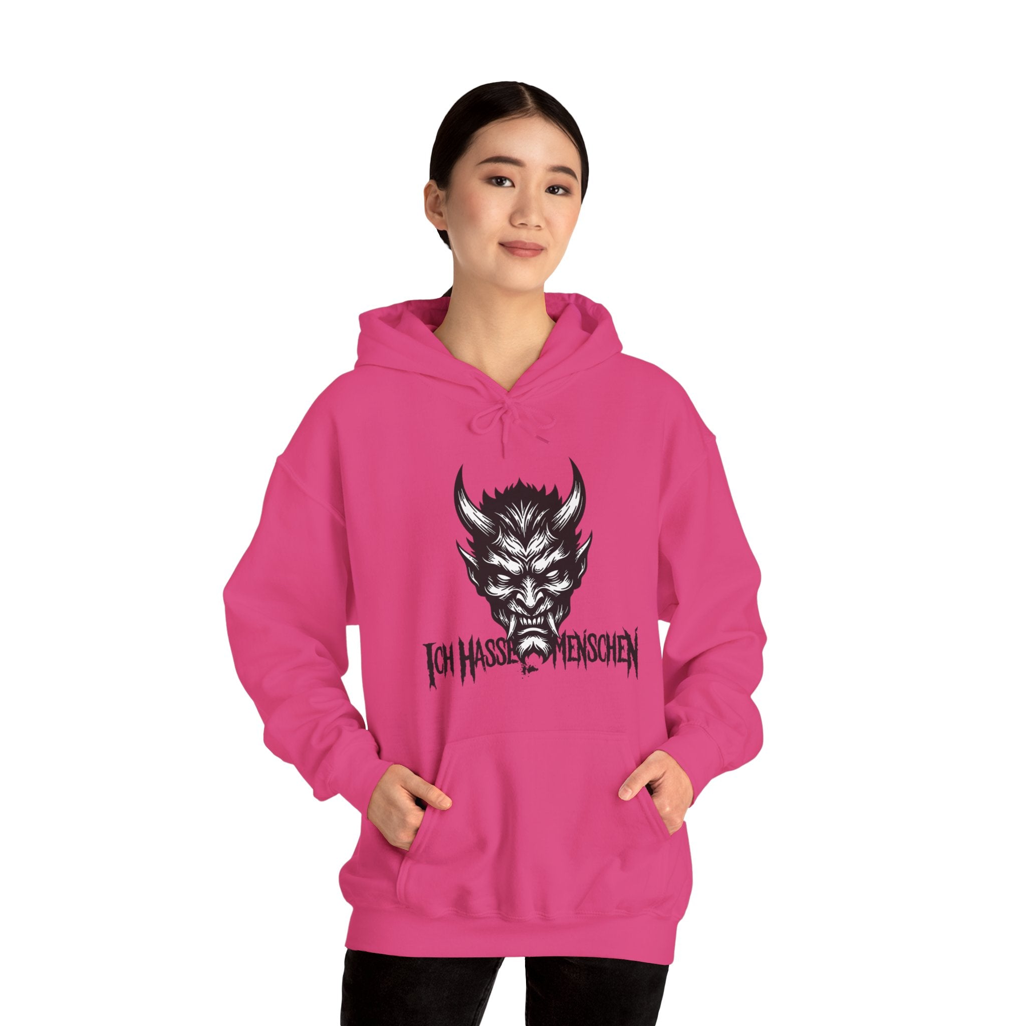 Devil Face Hoodie with 'Ich Hasse Menschen' Gothic Graphic