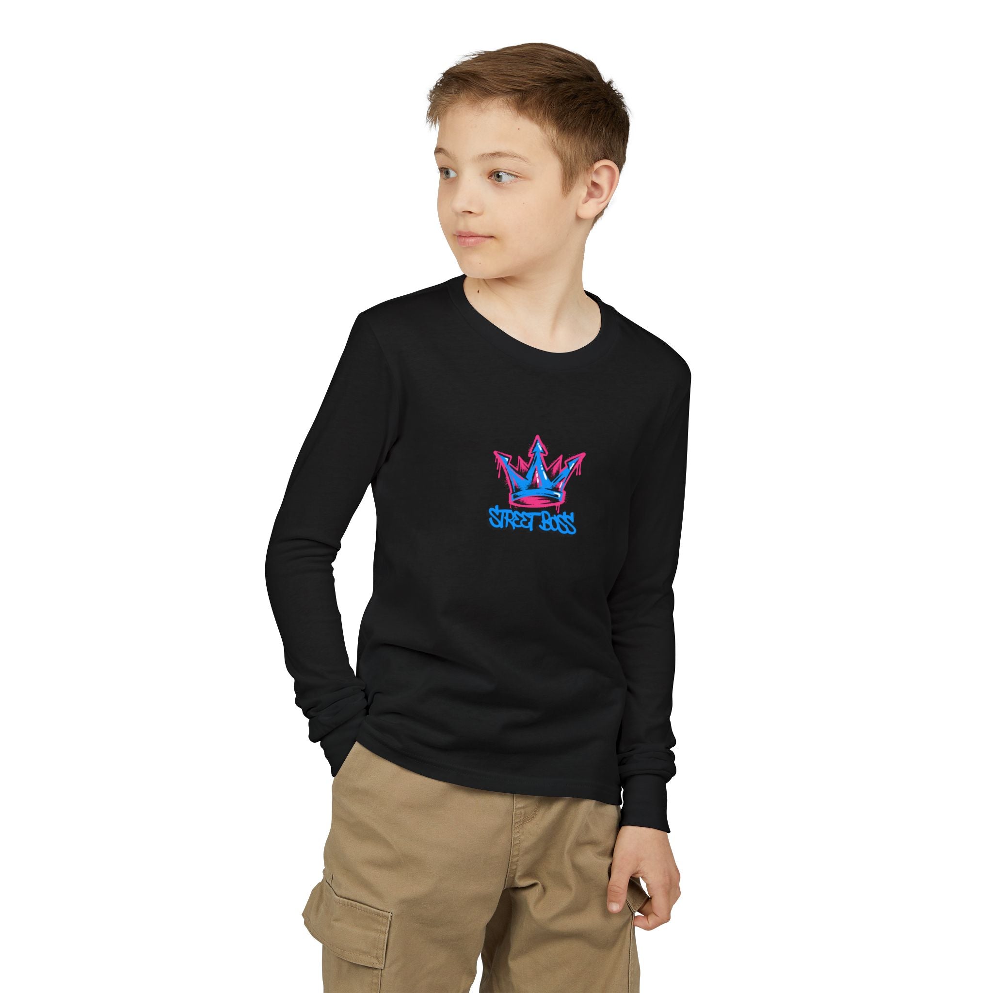 Youth Long Sleeve Tee — Graffiti Crown "Street Boss" Design