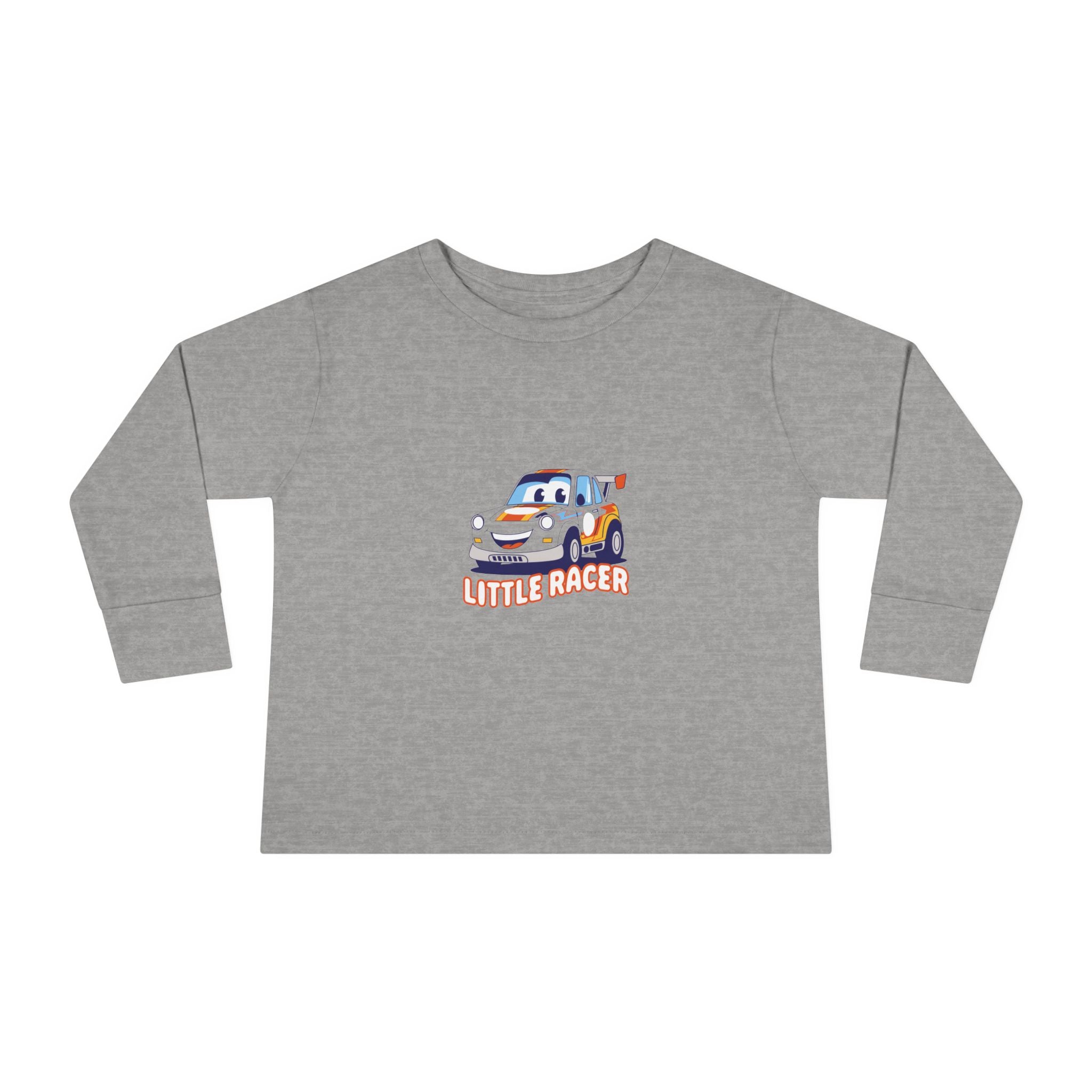 Toddler Long Sleeve Tee - Cute Cartoon Race Car “Lil’ Racer” Kids Shirt