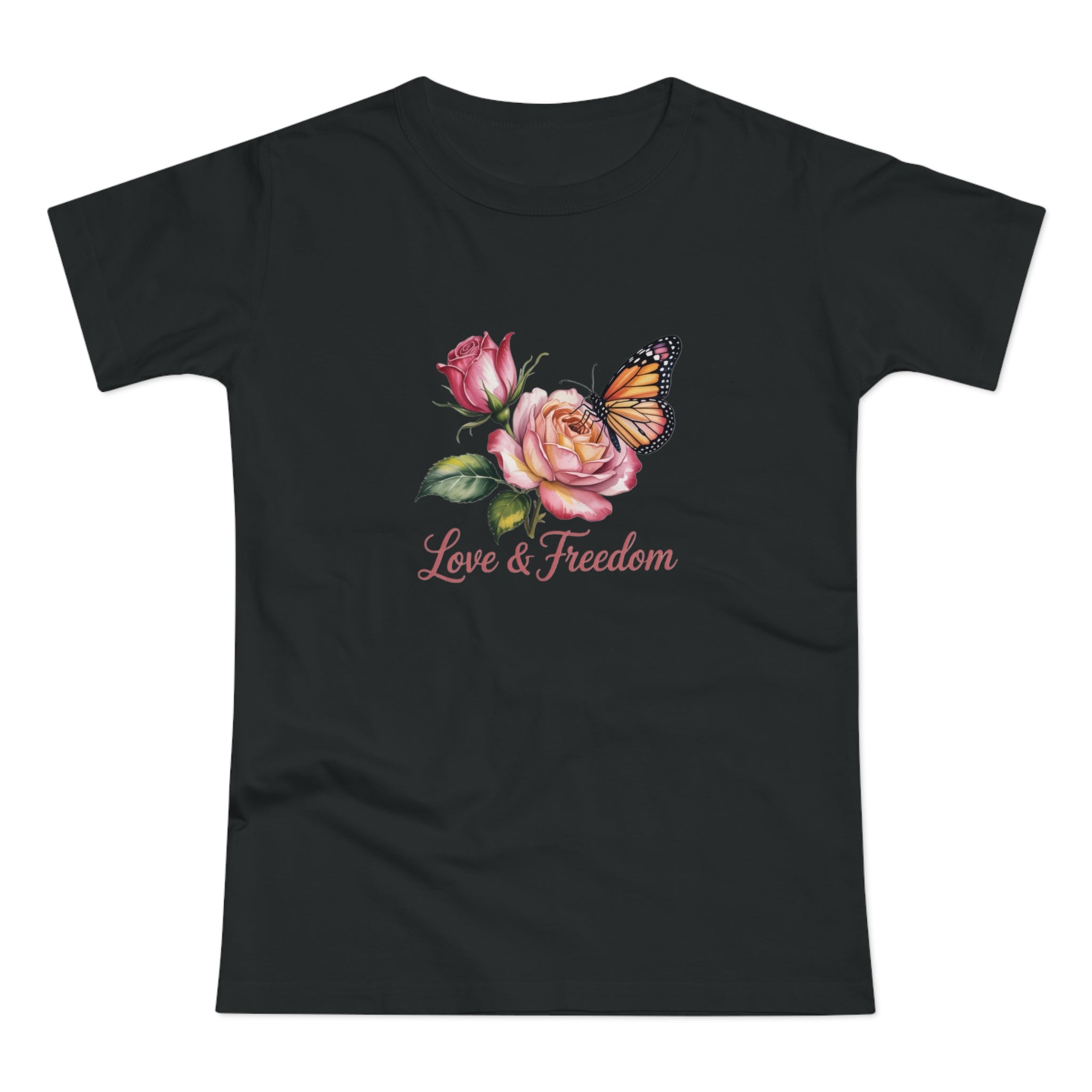 Love & Freedom Floral T-Shirt — Butterfly Rose Women's Tee