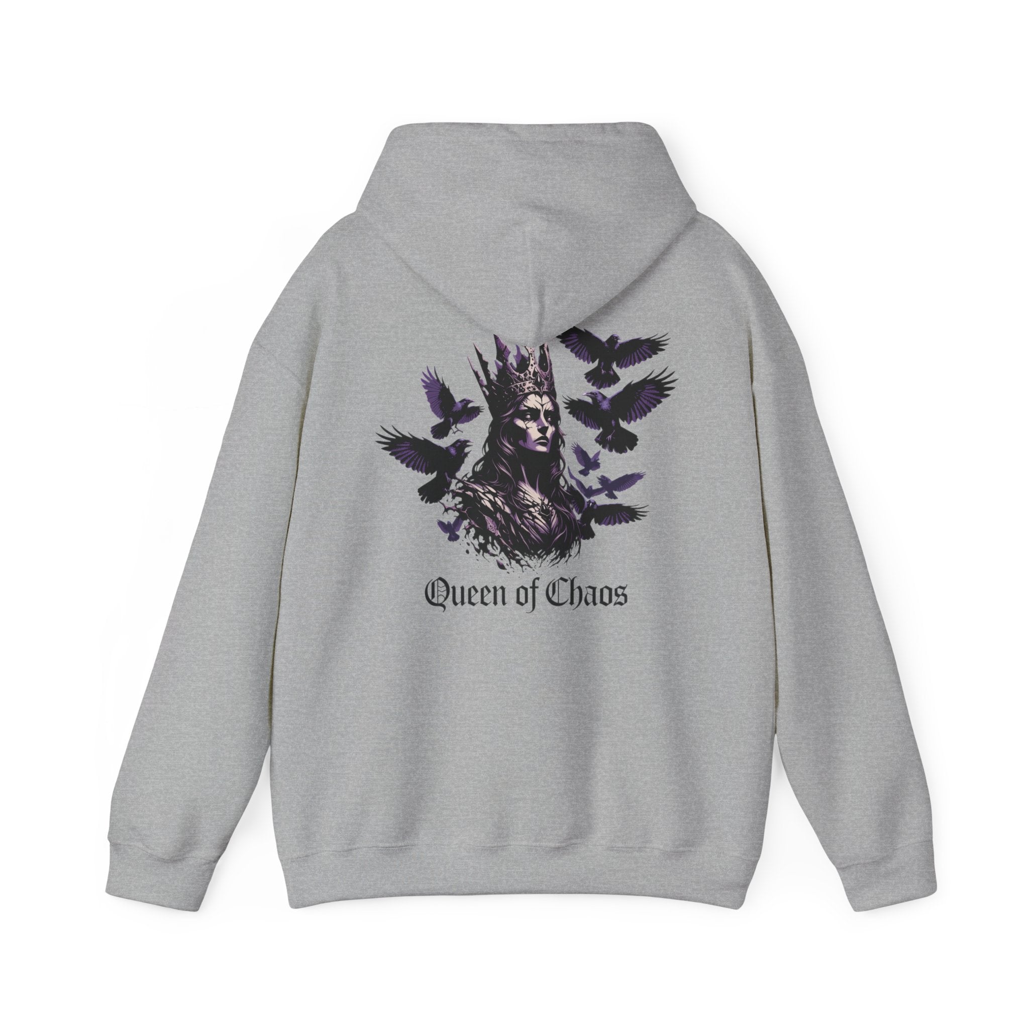 Queen of Chaos Hoodie — Gothic Crow Queen Graphic Hooded Sweatshirt
