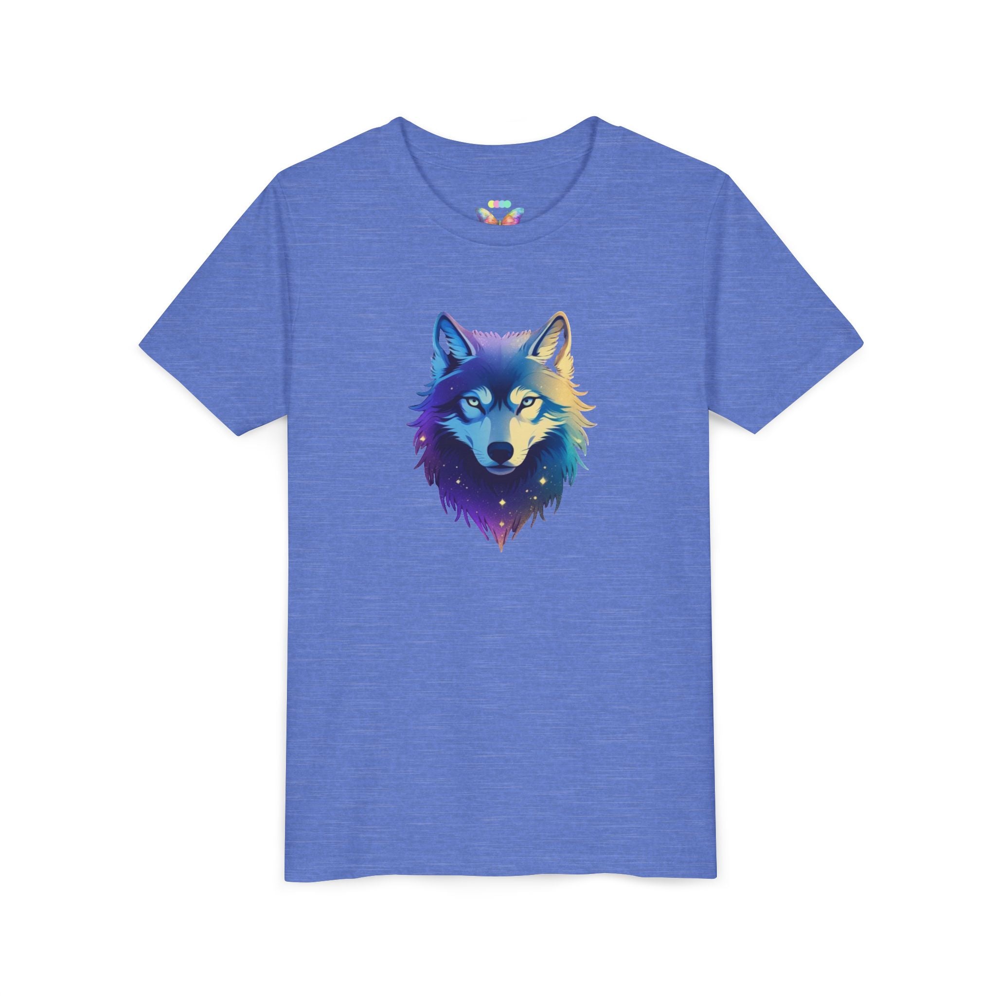 Youth Wolf Graphic Tee — Colorful Cosmic Wolf Head Shirt