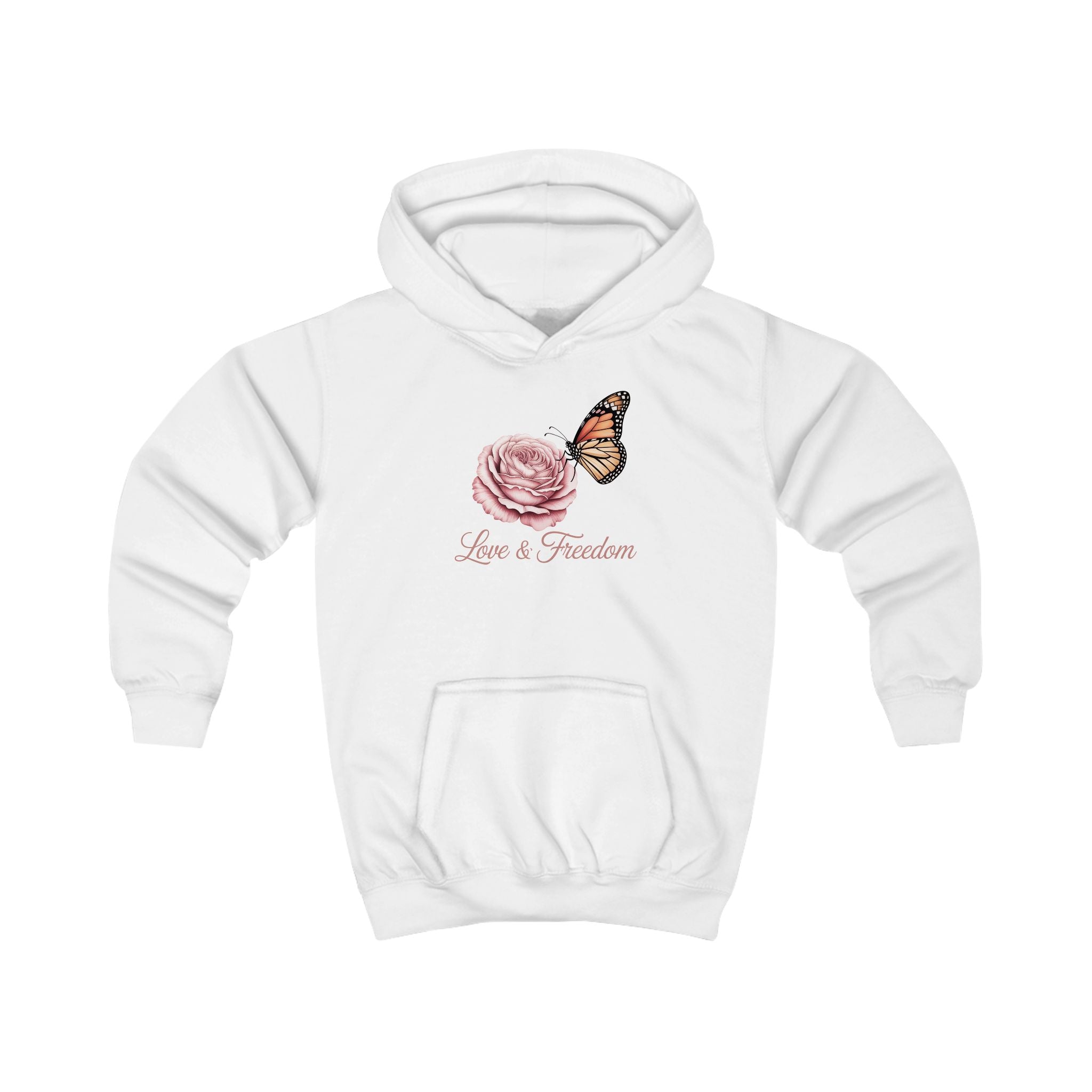 Kids Hoodie — 'Love & Freedom' Rose and Butterfly