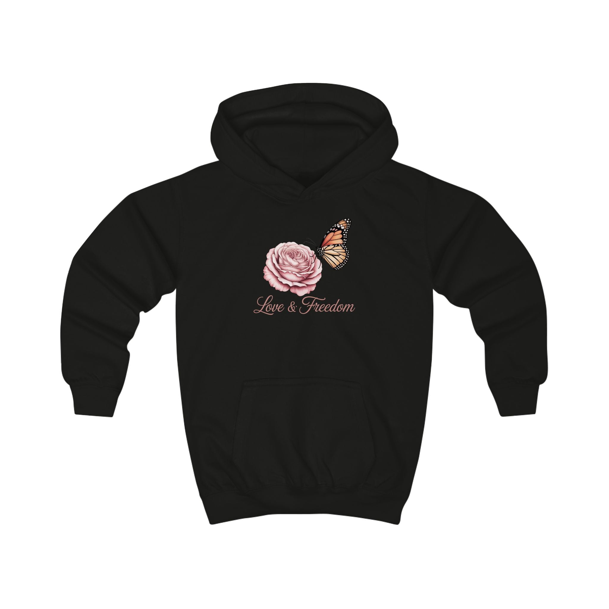 Kids Hoodie — 'Love & Freedom' Rose and Butterfly