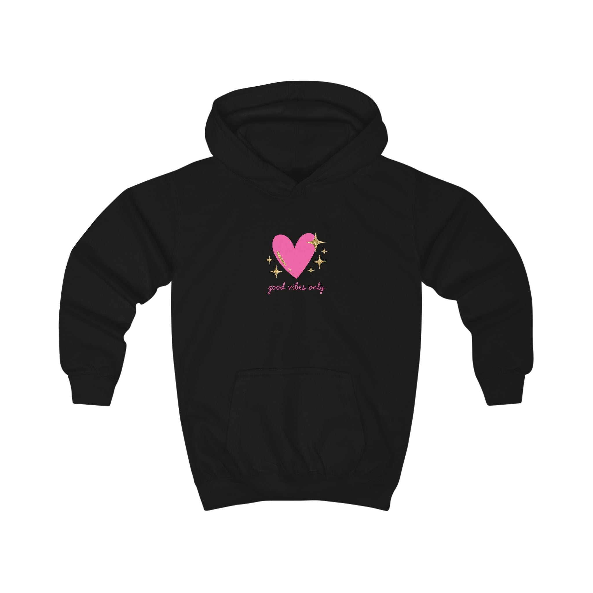 Kids Hoodie — Pink Heart with Stars "good vibes only" Graphic