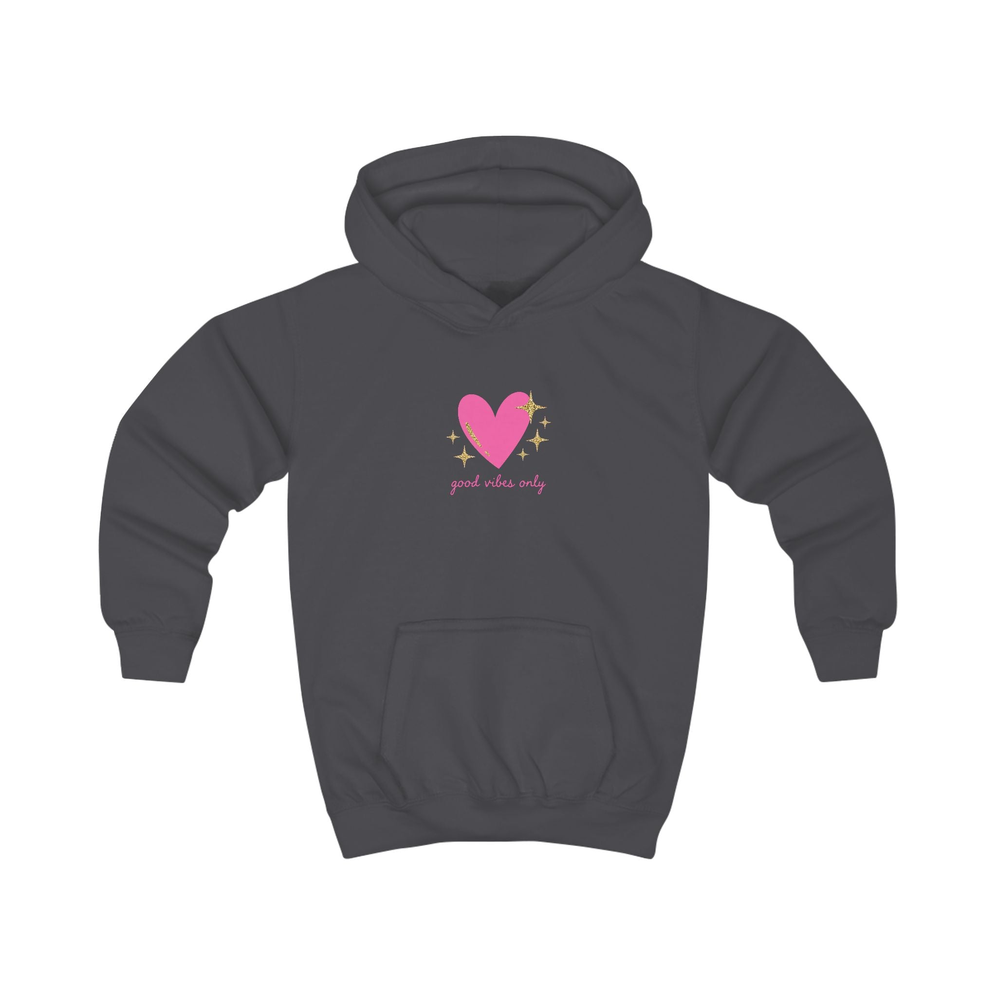 Kids Hoodie — Pink Heart with Stars "good vibes only" Graphic