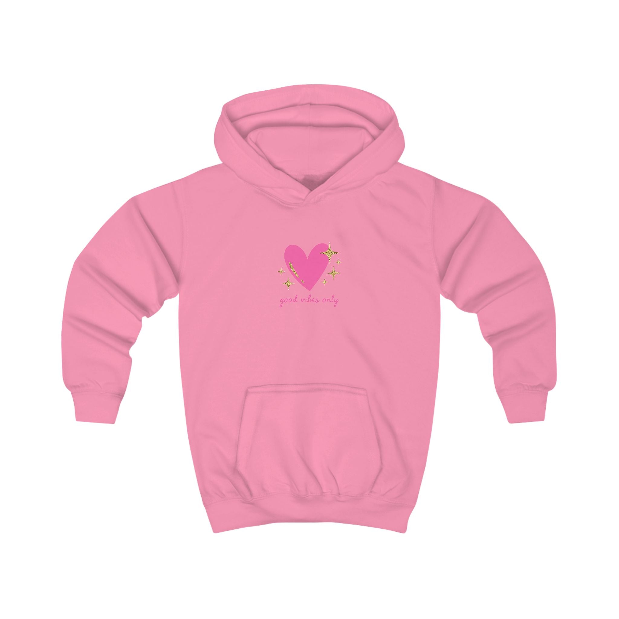 Kids Hoodie — Pink Heart with Stars "good vibes only" Graphic
