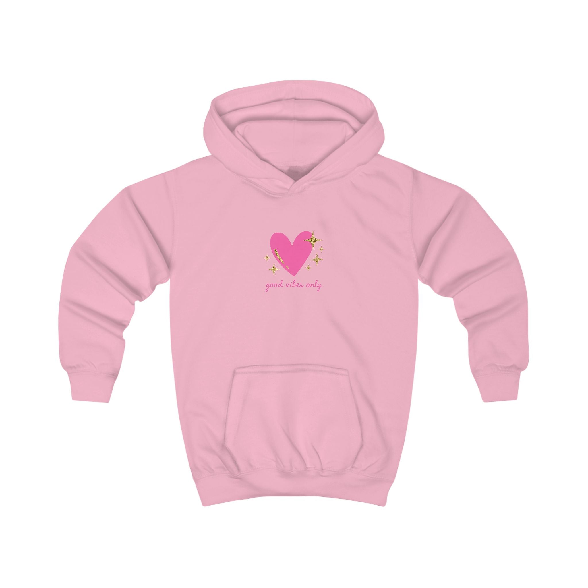 Kids Hoodie — Pink Heart with Stars "good vibes only" Graphic