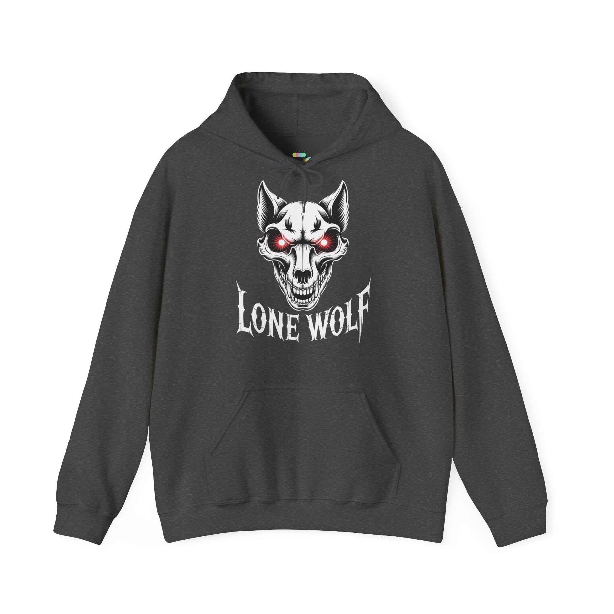 Lone Wolf Hooded Sweatshirt - Gothic Wolf Skull Hoodie with Red Eyes