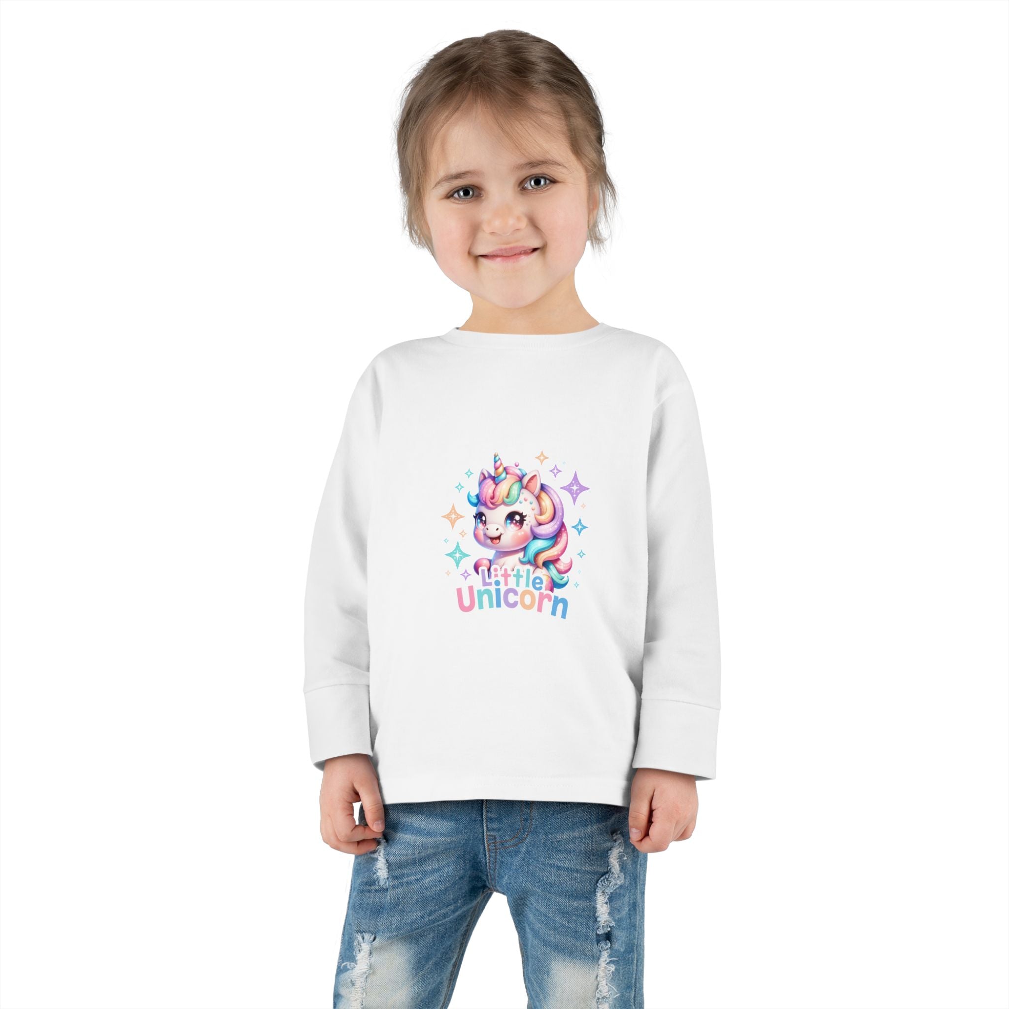 Toddler Long Sleeve Tee - Little Unicorn Cute Rainbow Graphic