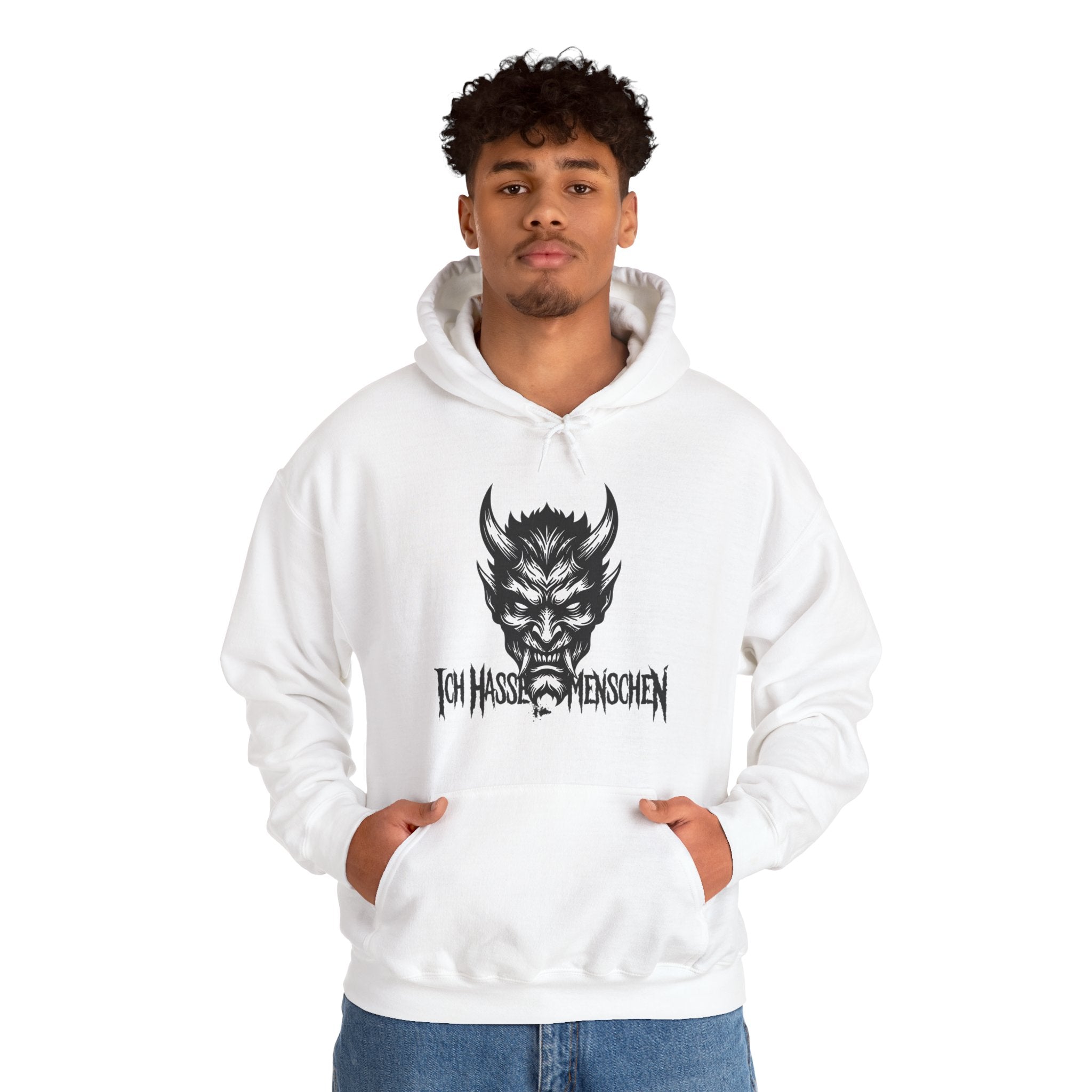 Devil Face Hoodie with 'Ich Hasse Menschen' Gothic Graphic