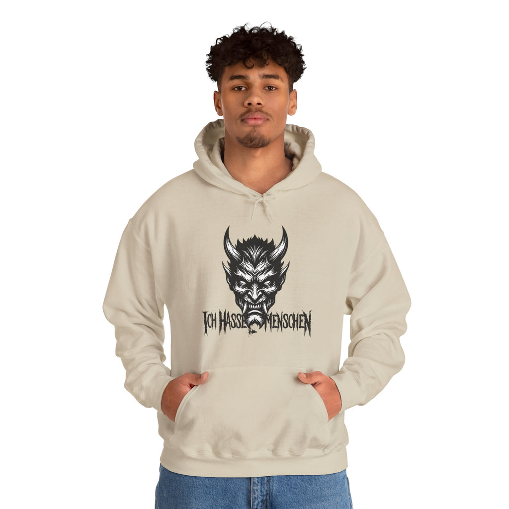 Devil Face Hoodie with 'Ich Hasse Menschen' Gothic Graphic