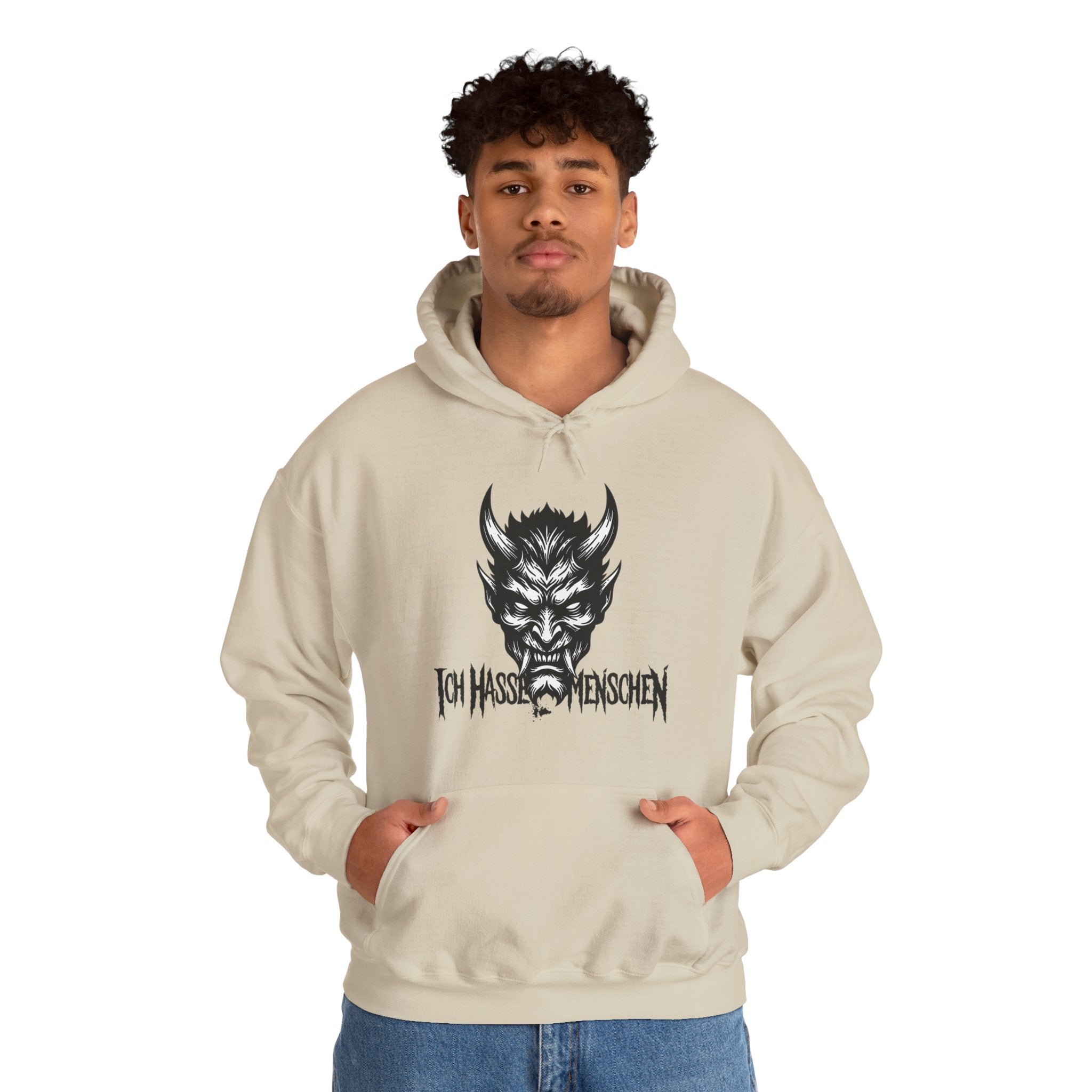 Devil Face Hoodie with 'Ich Hasse Menschen' Gothic Graphic